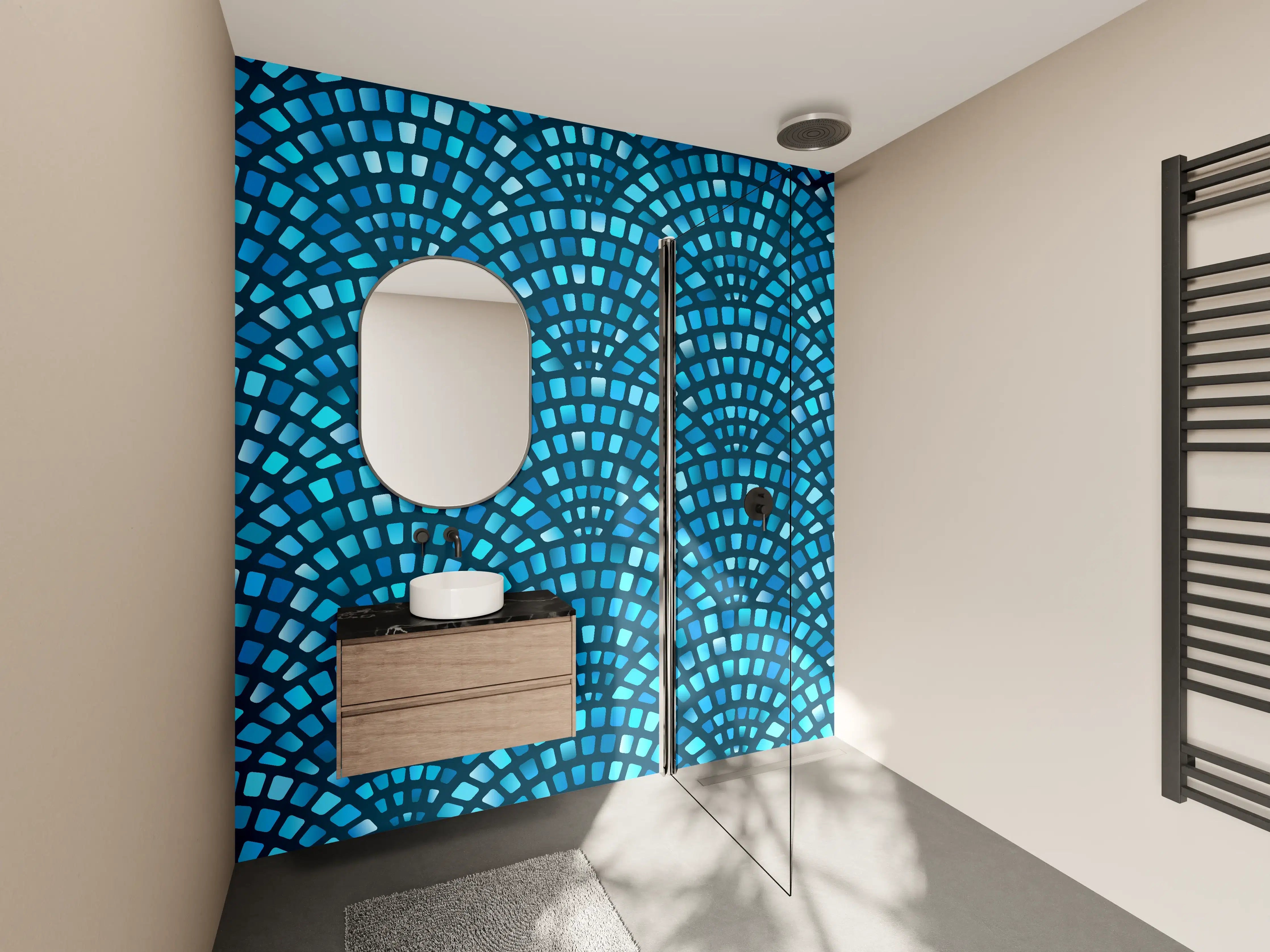 Wandverkleidung Bad - Fischschuppen Mosaik in Türkis