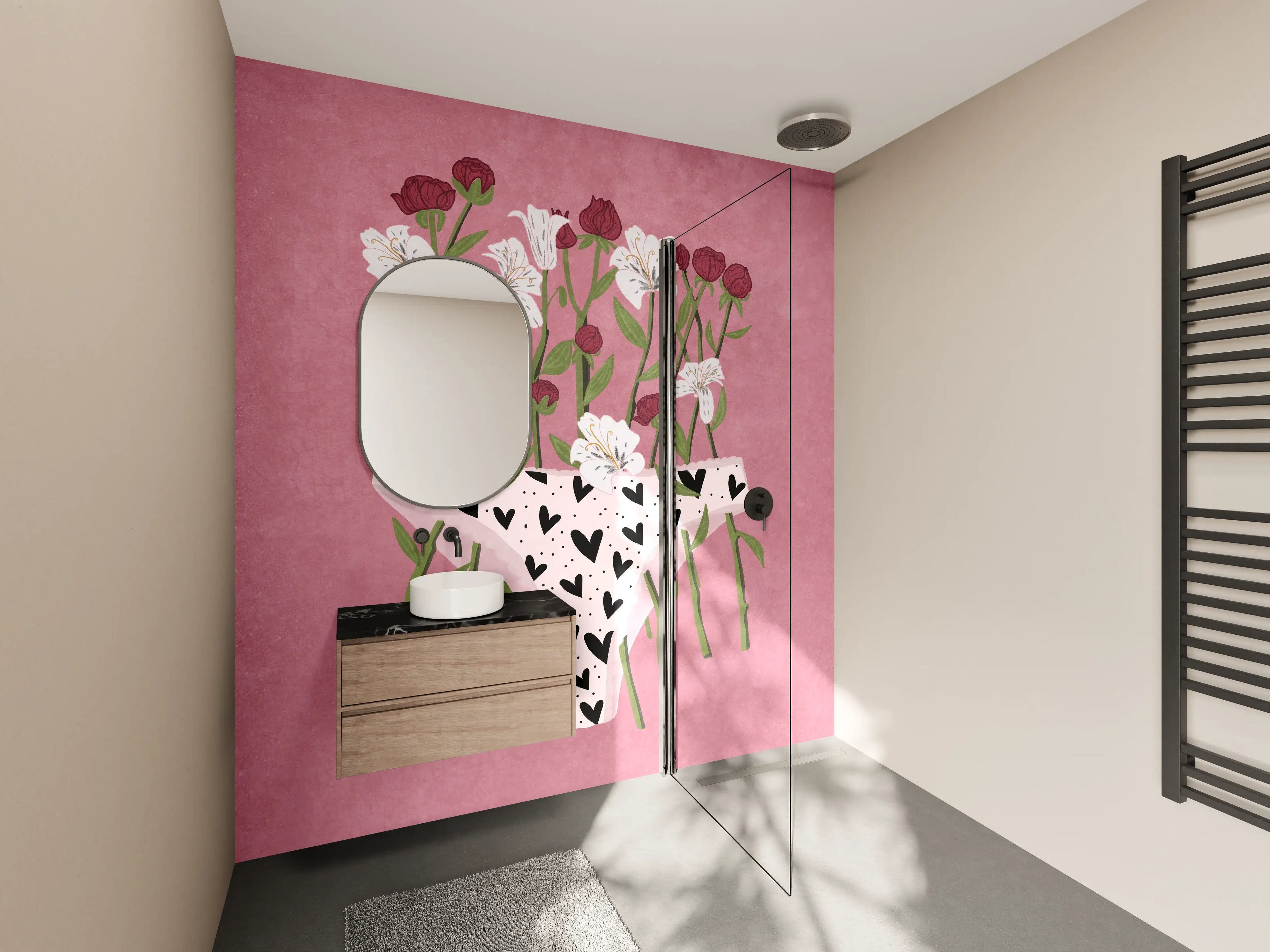 Wandverkleidung Bad - Floral-Heart Lingerie Illustration