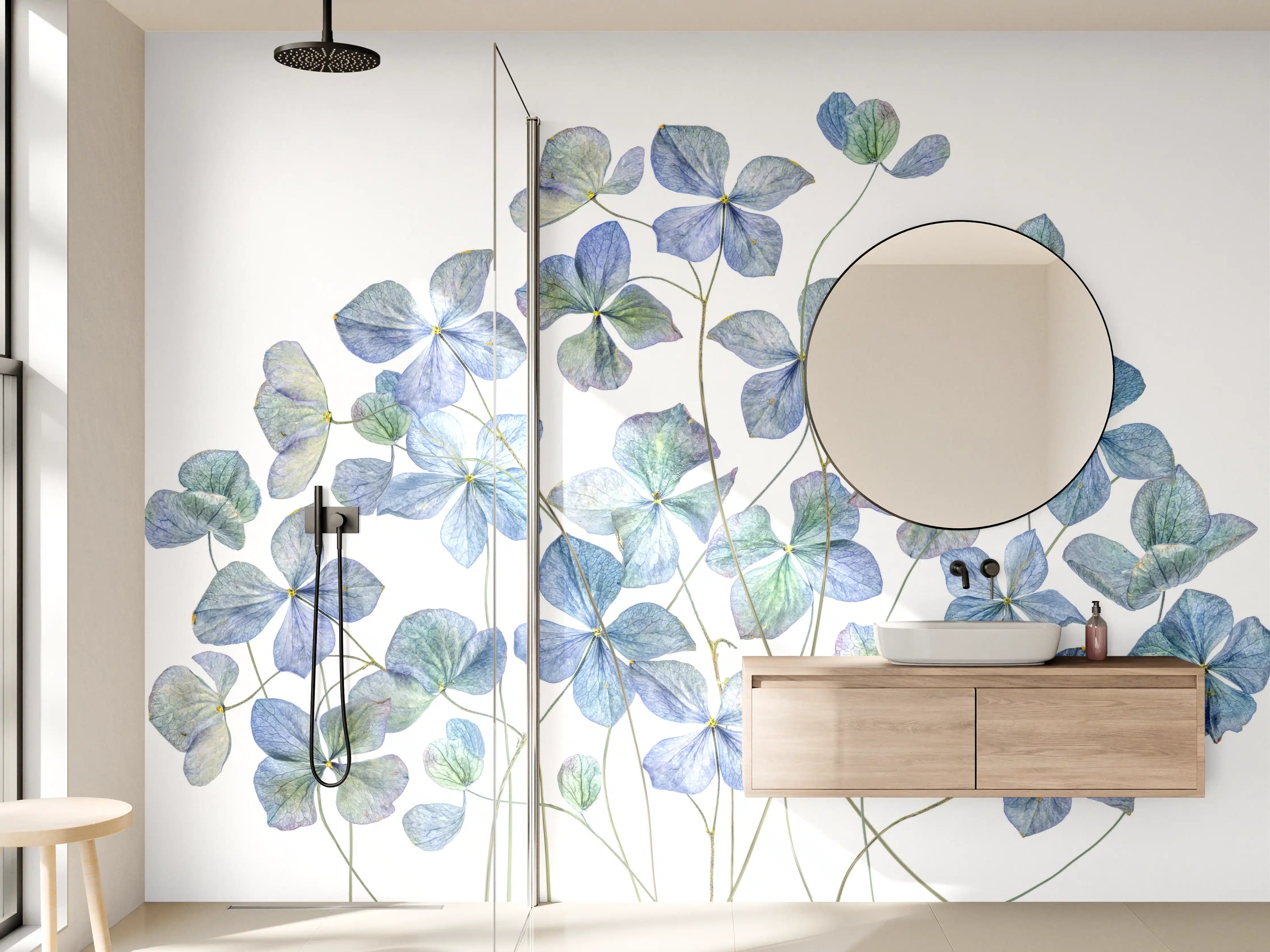 Wandverkleidung Bad - Florale Darstellung - Blaue Blumen