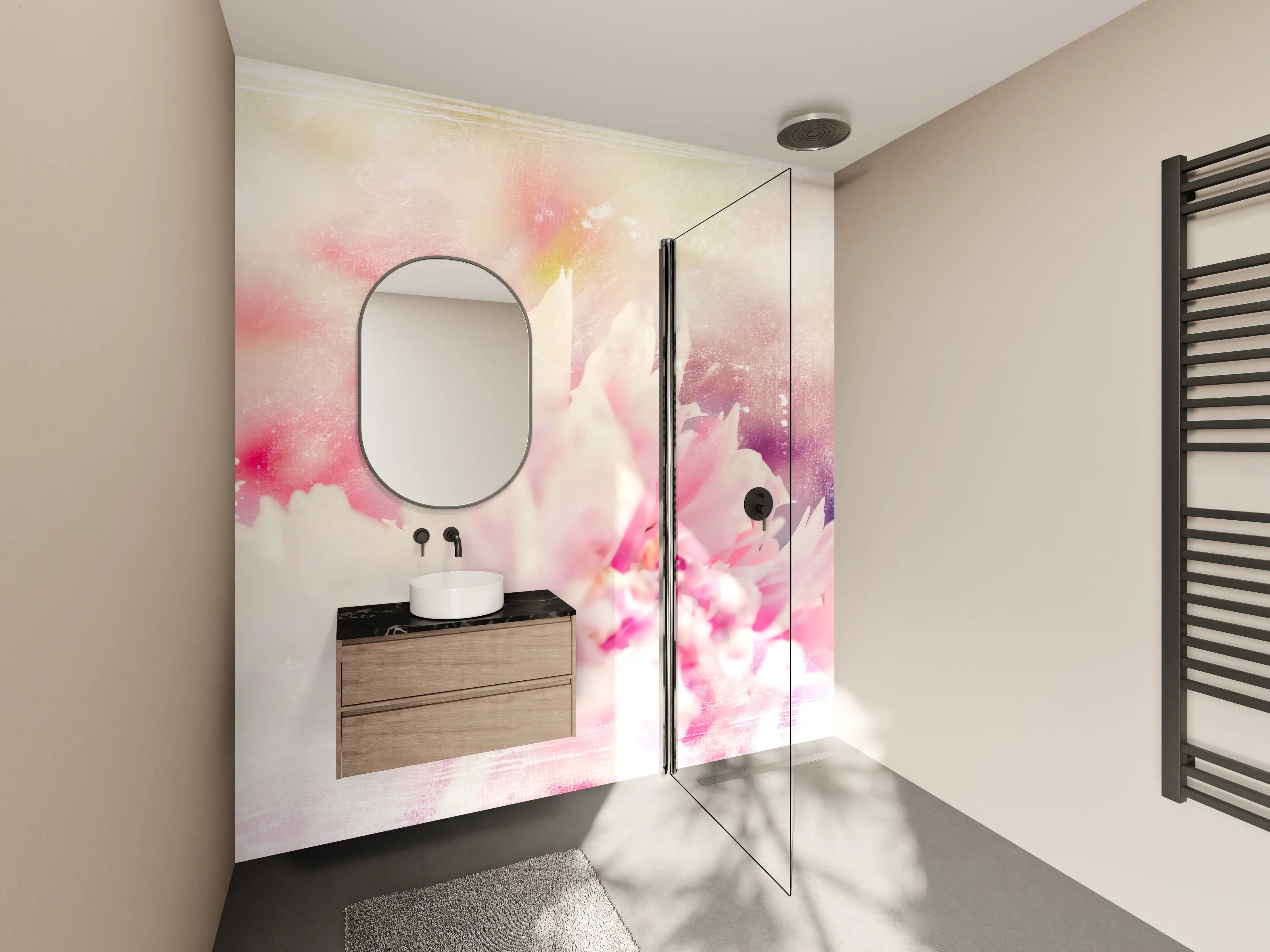 Wandverkleidung Bad - Florale Darstellung 