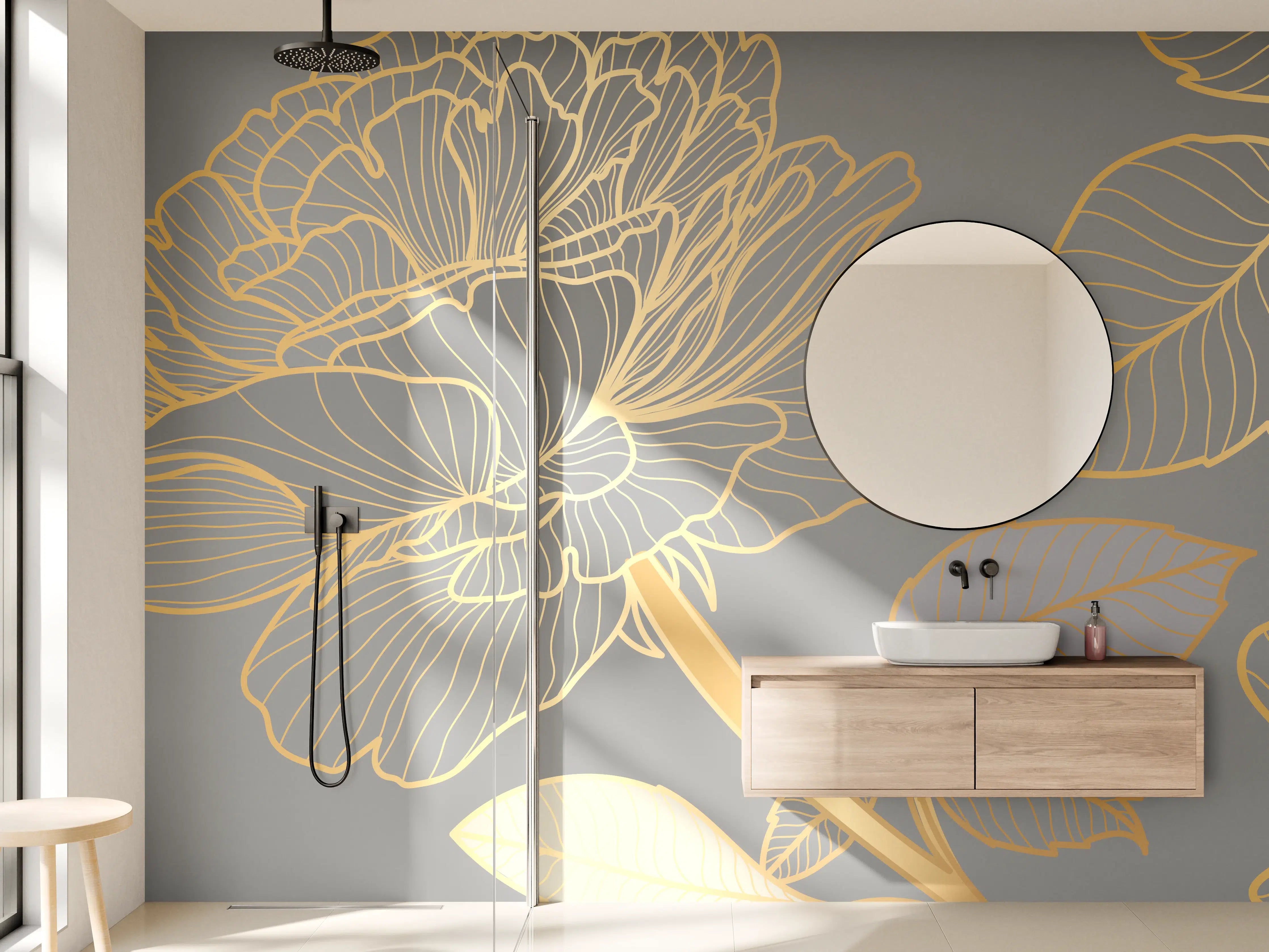 Wandverkleidung Bad - Florales Gold-Muster Design