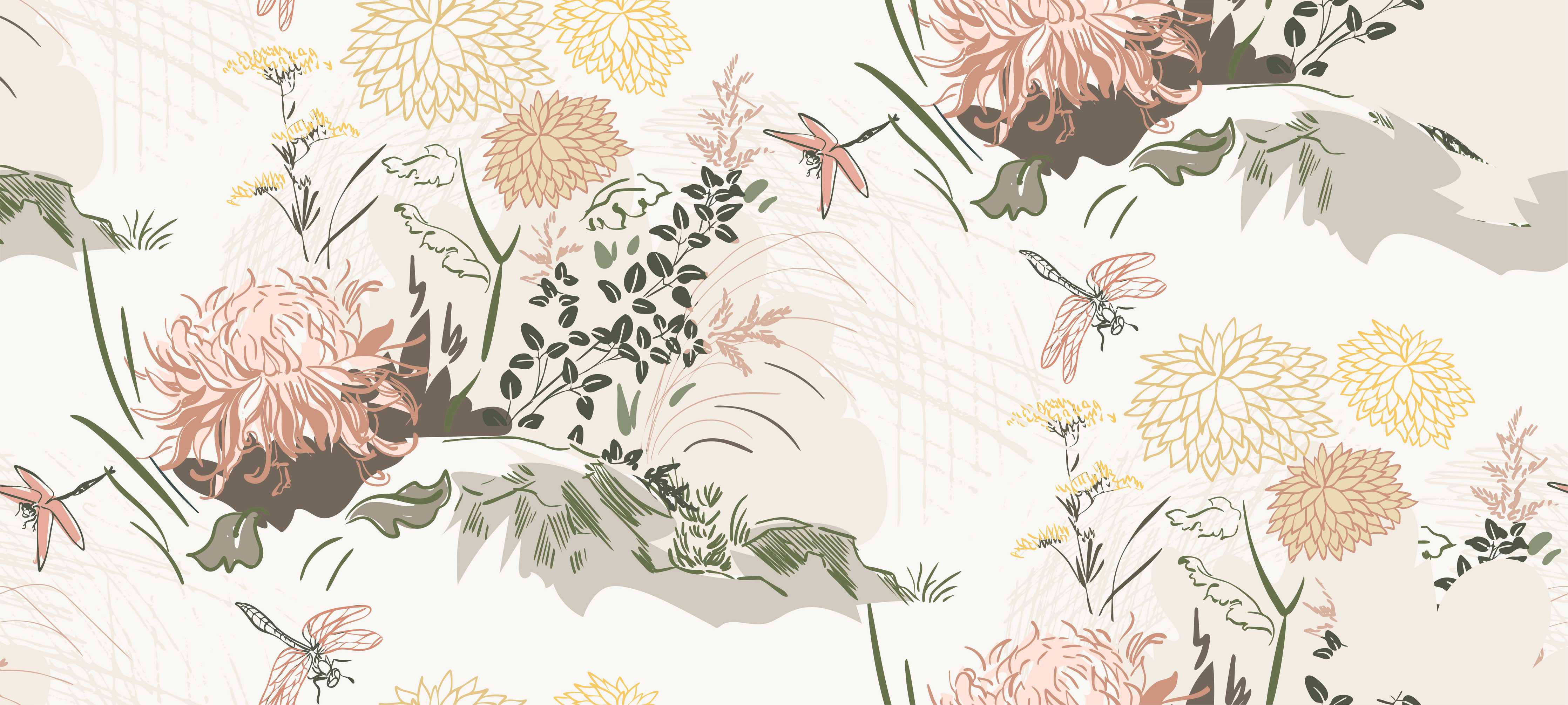 Wandverkleidung Bad-Florales Muster Beige-Grün-Rosa
