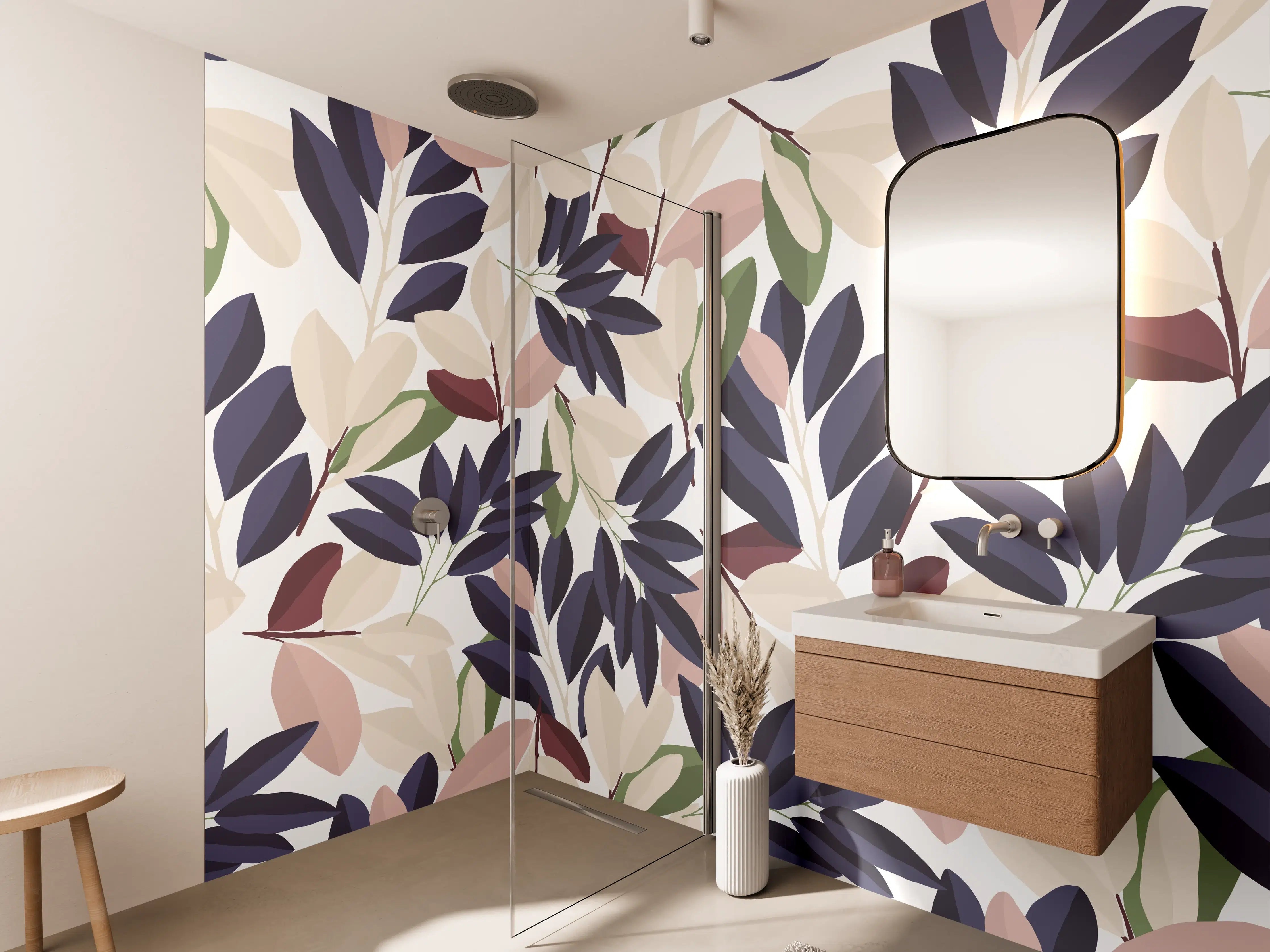 Wandverkleidung Bad - Florales Muster Pastellfarben