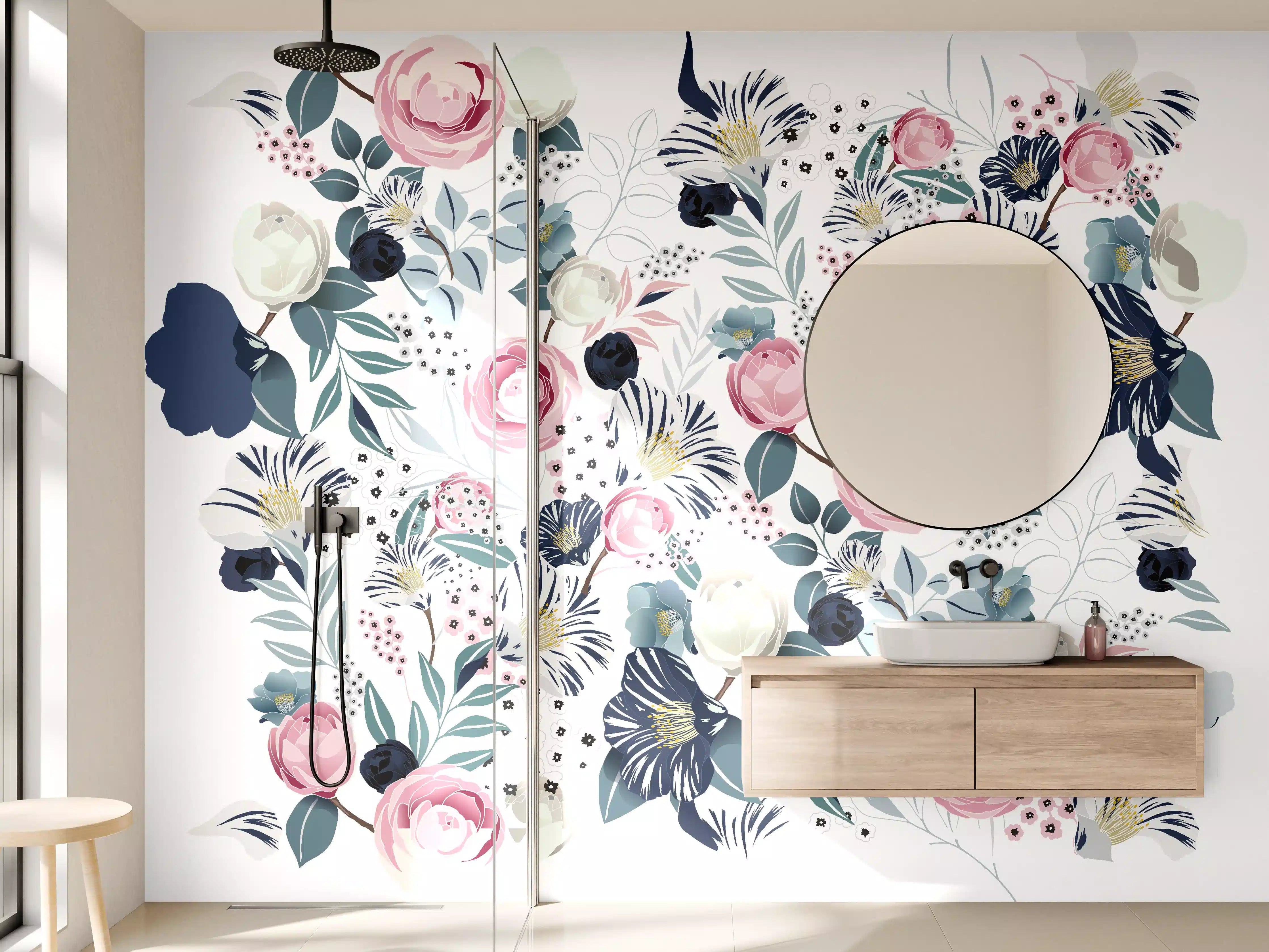 Wandverkleidung Bad - Florales Muster in Pastellfarben