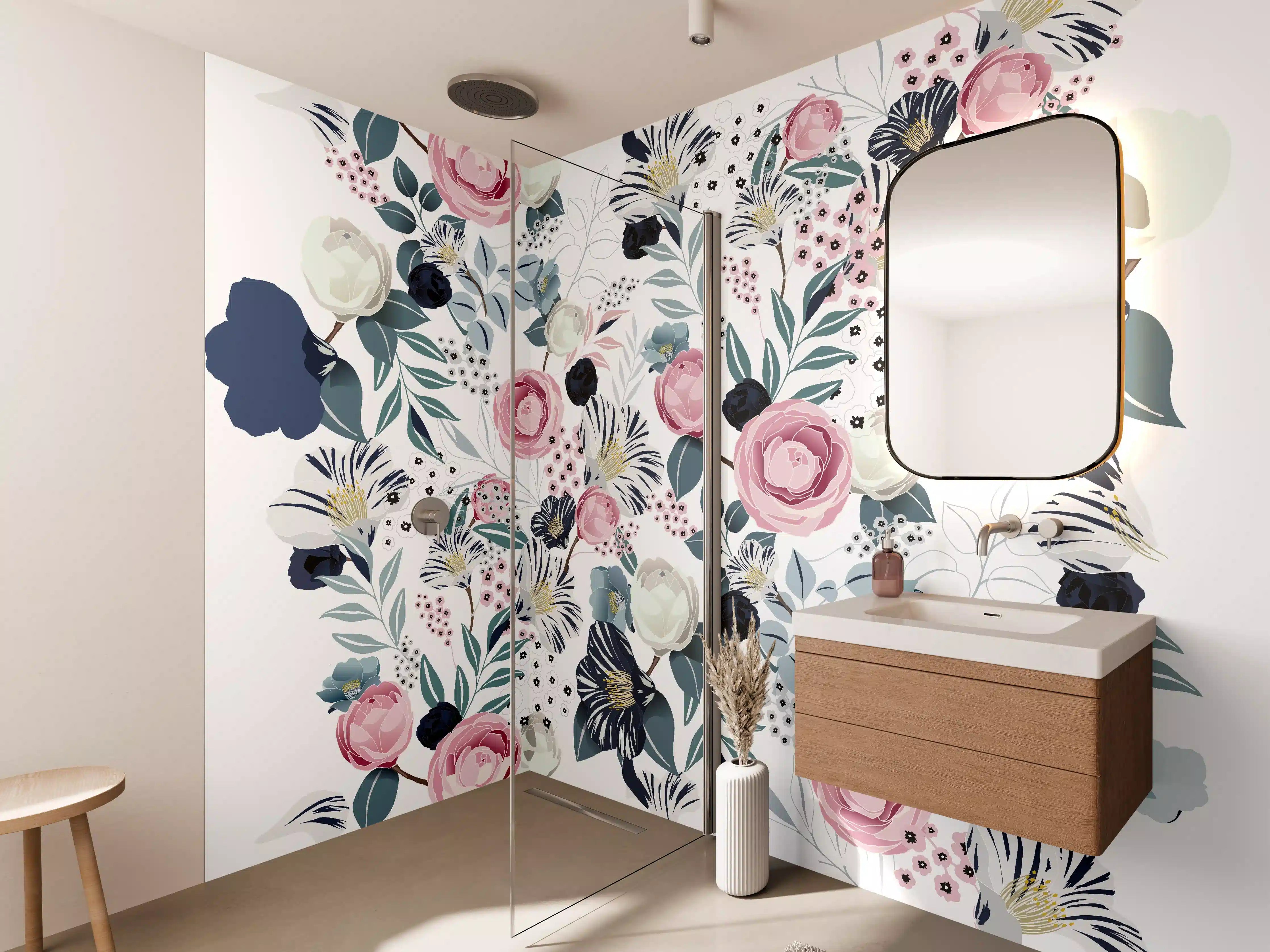 Wandverkleidung Bad - Florales Muster in Pastellfarben