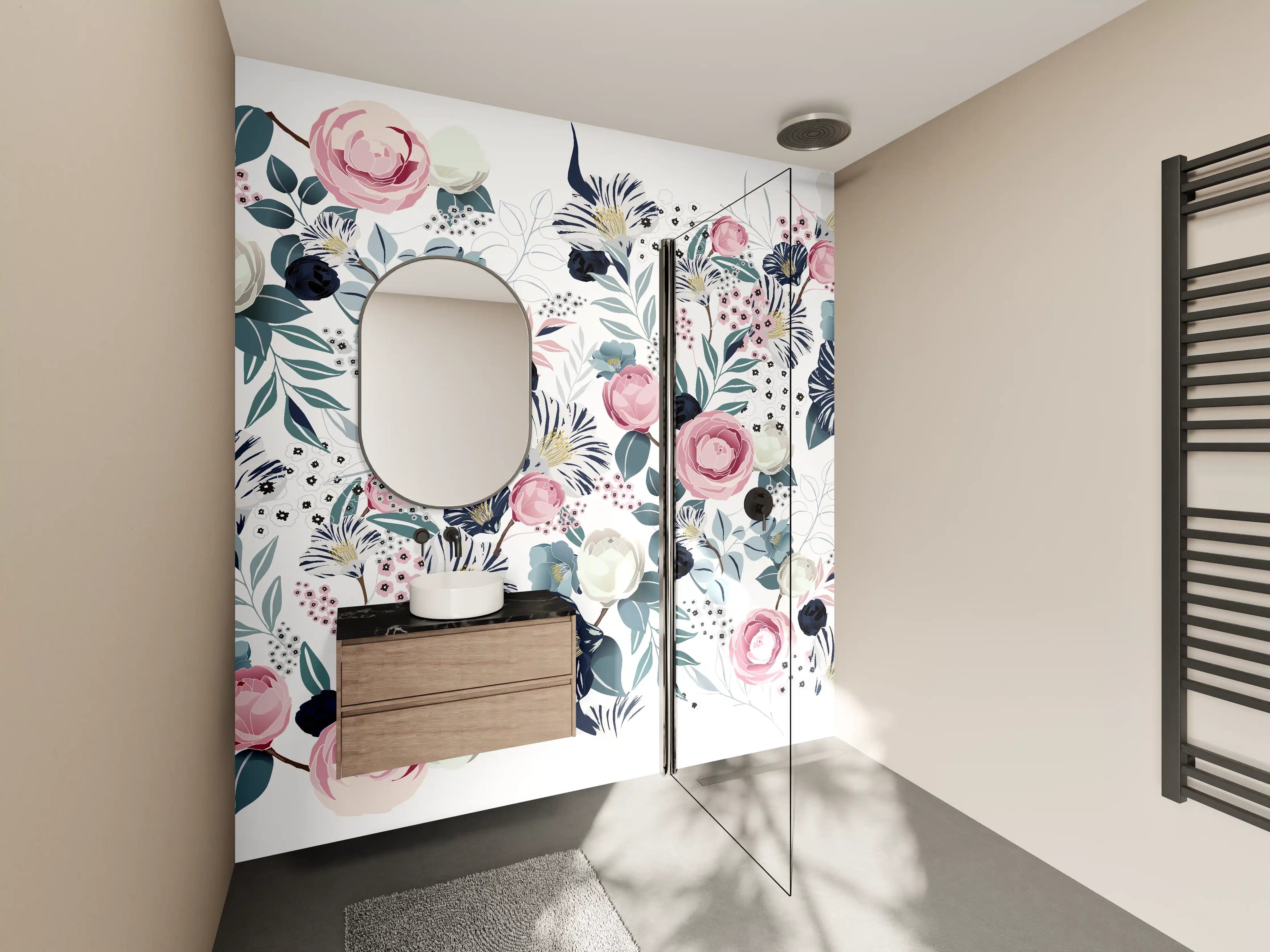 Wandverkleidung Bad - Florales Muster in Pastellfarben