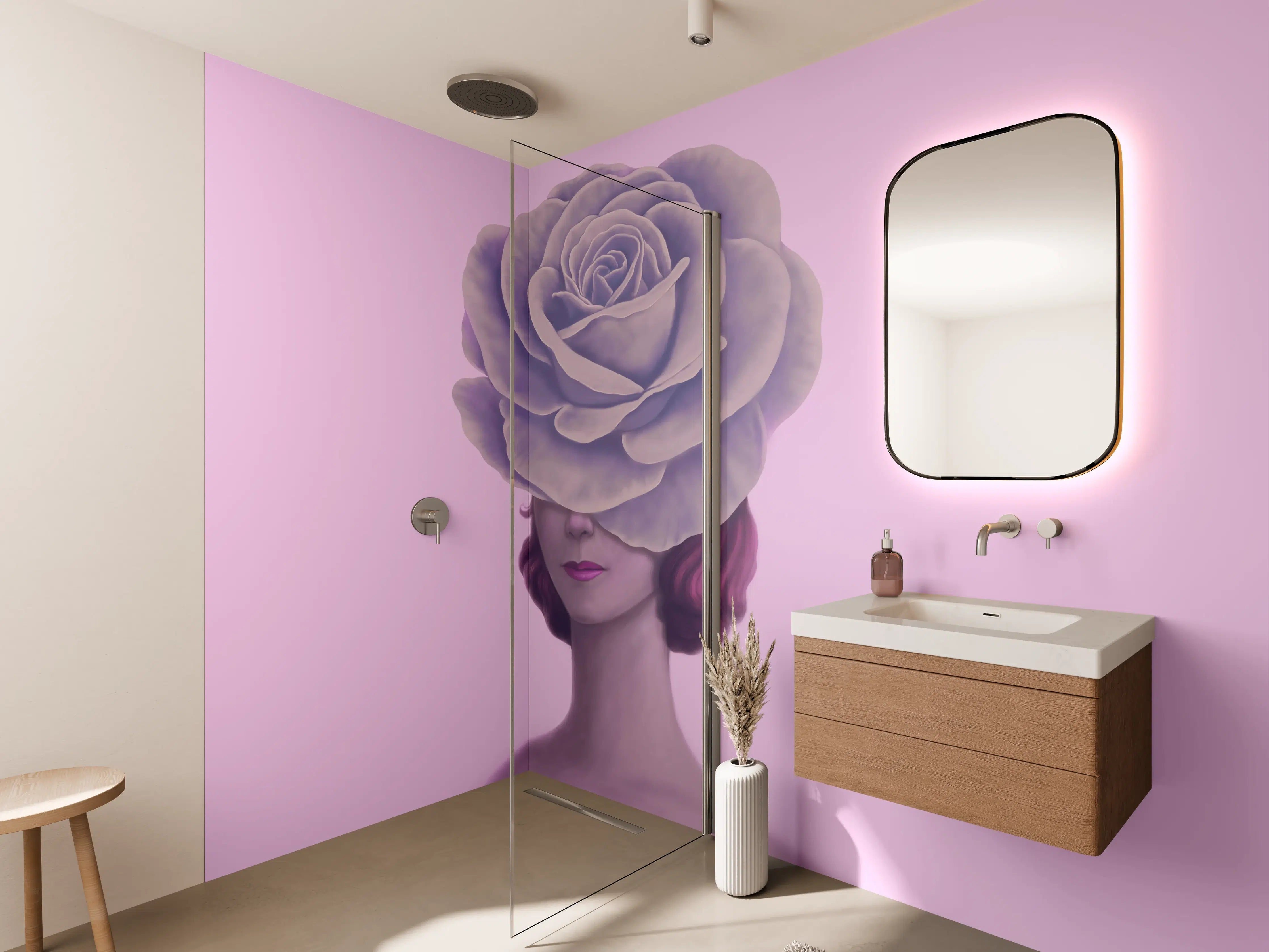 Wandverkleidung Bad - Florales Portrait - 3D Darstellung