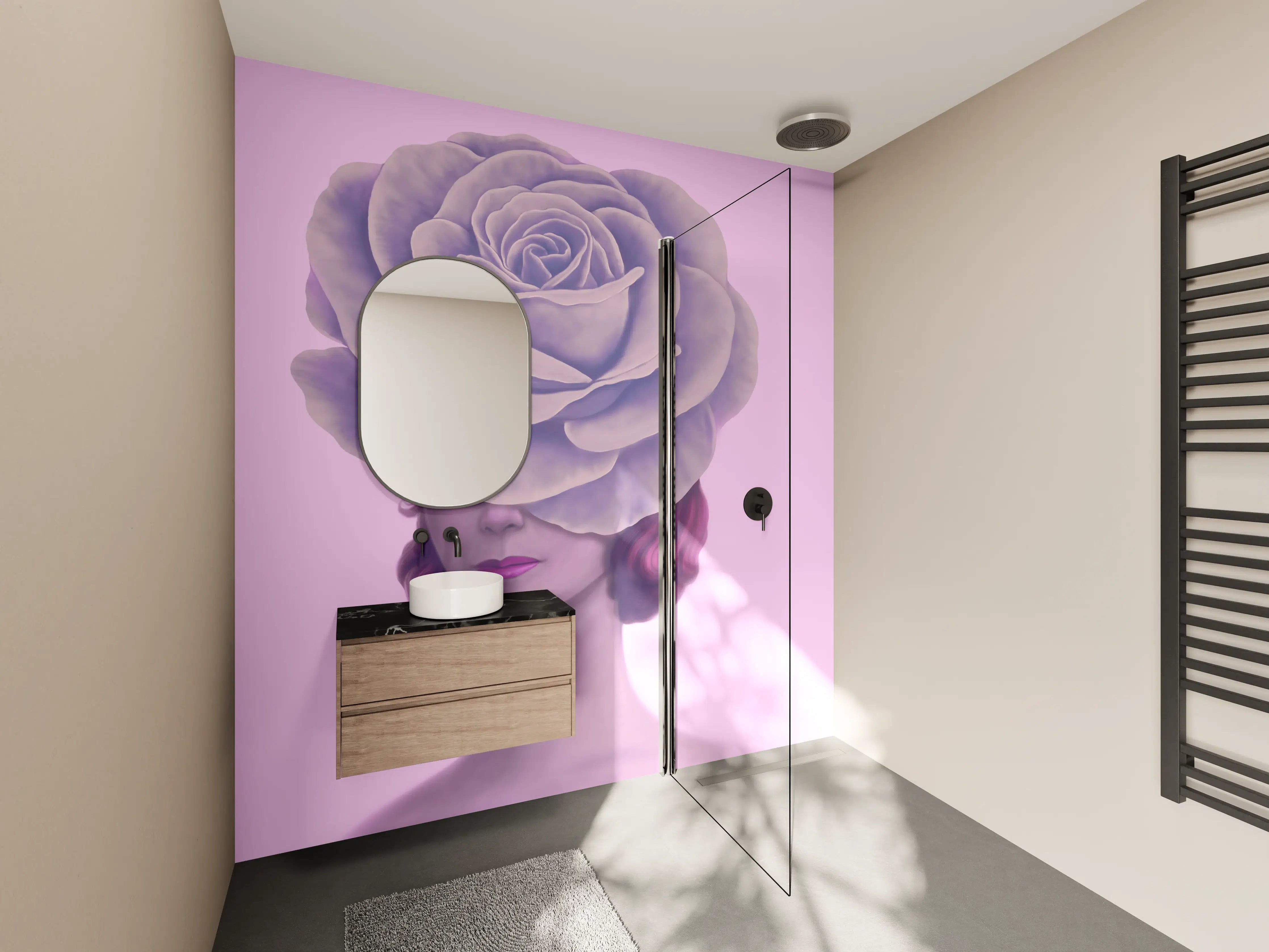 Wandverkleidung Bad - Florales Portrait - 3D Darstellung