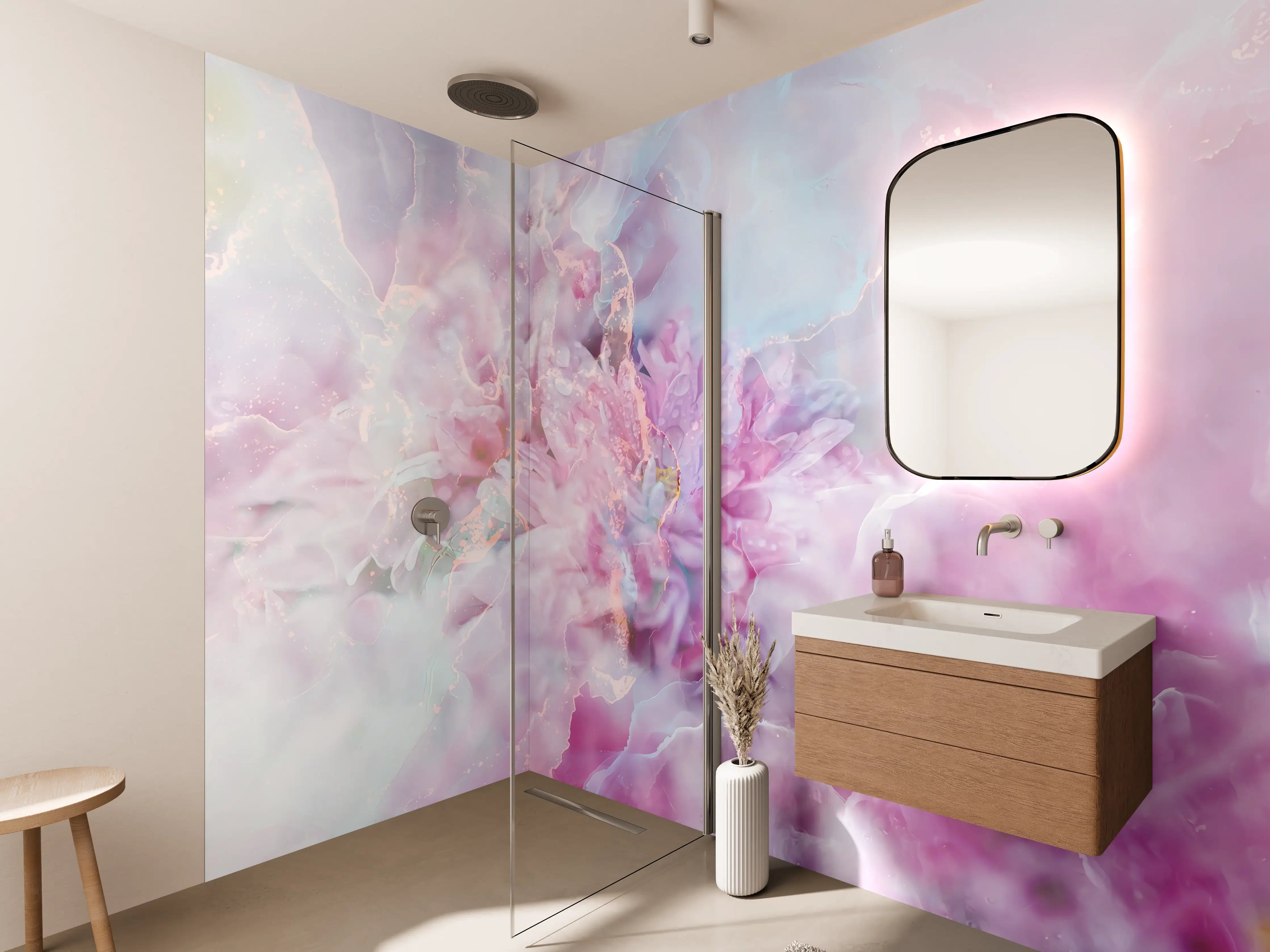 Wandverkleidung Bad - Florales Portrait - Pastell