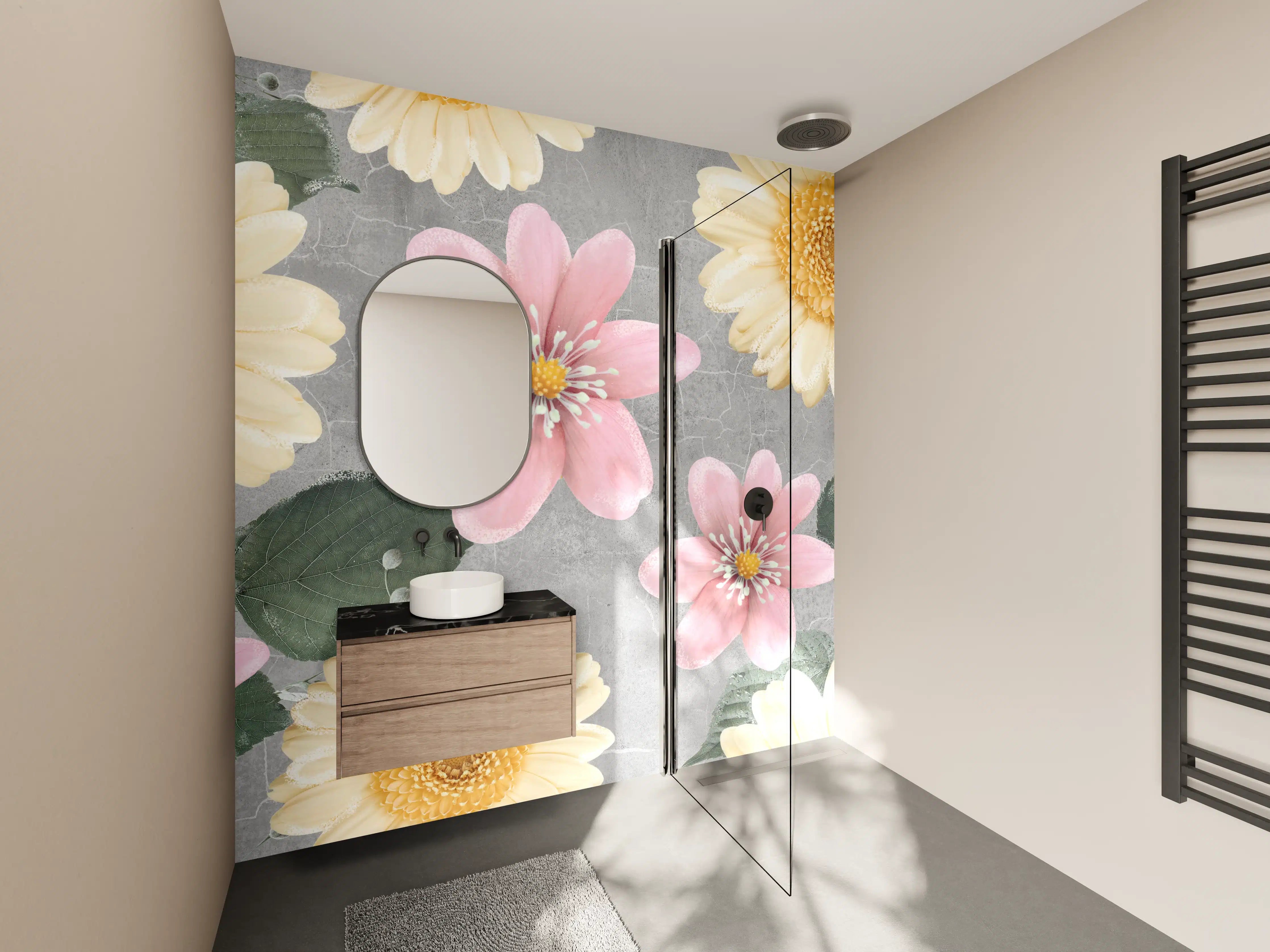 Wandverkleidung Bad - Florales Wandmuster - Zeichnung