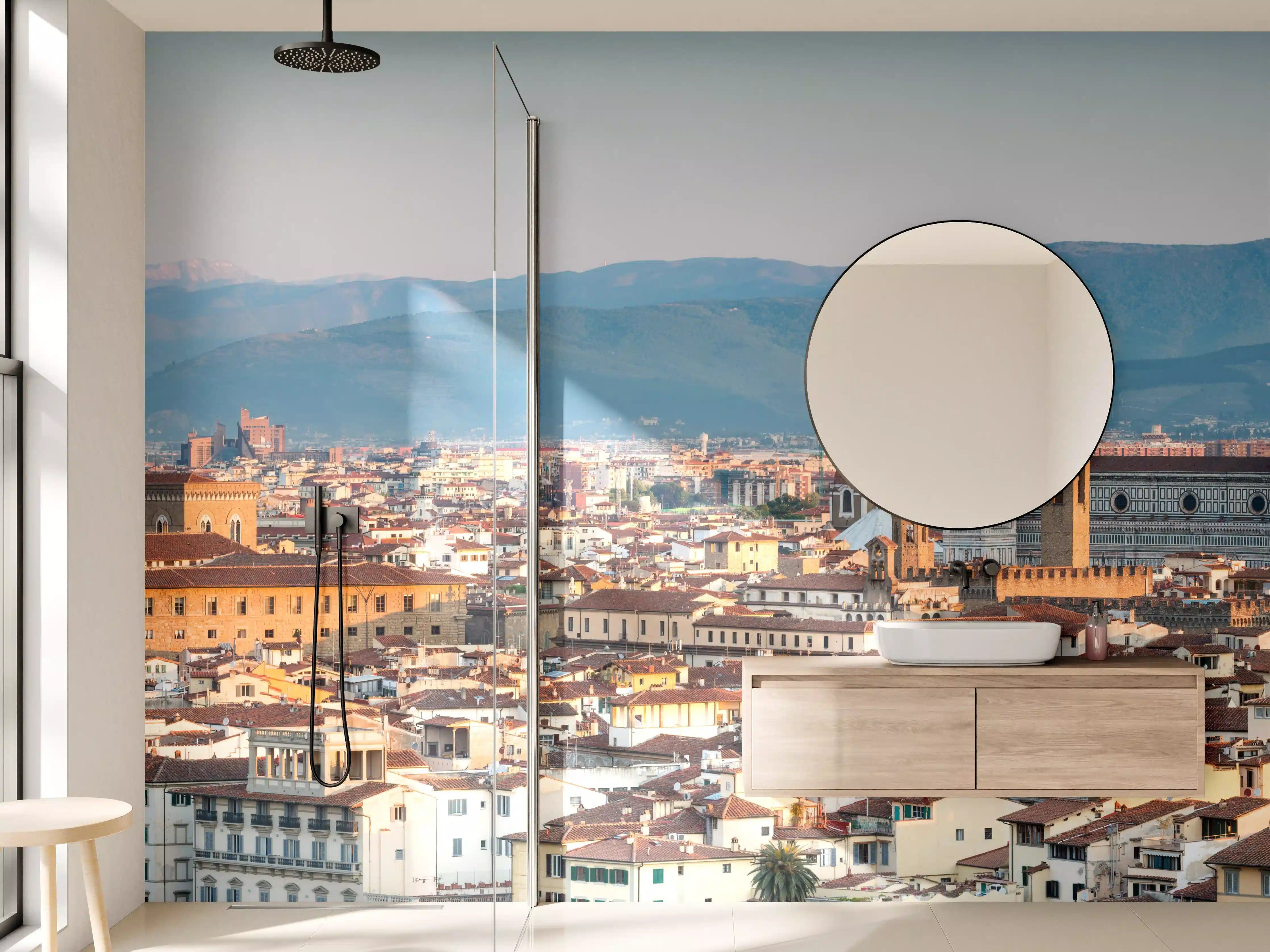 Wandverkleidung Bad - Florenz Skyline Blau-Beige