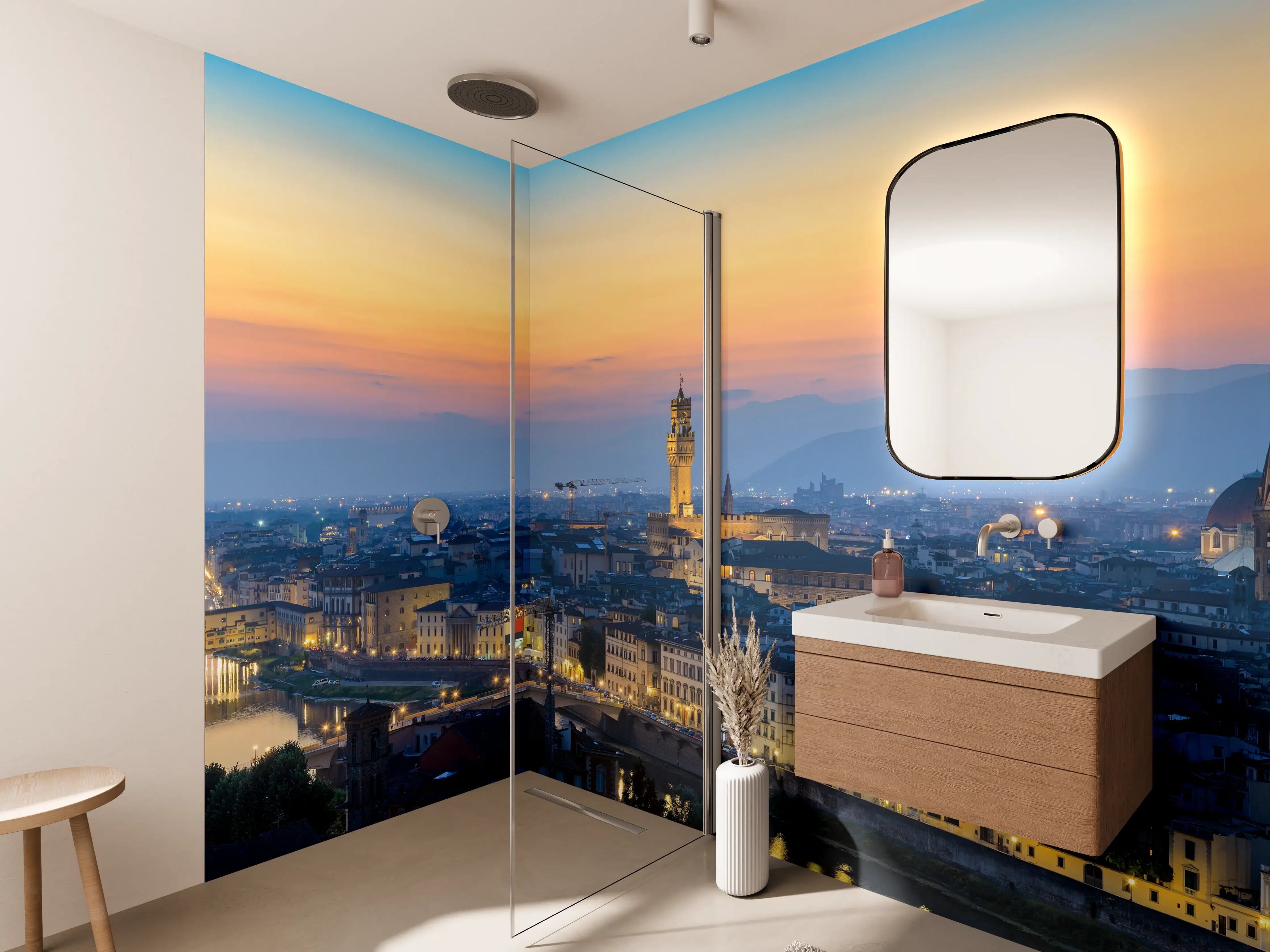 Wandverkleidung Bad - Florenz Skyline im Sonnenuntergang