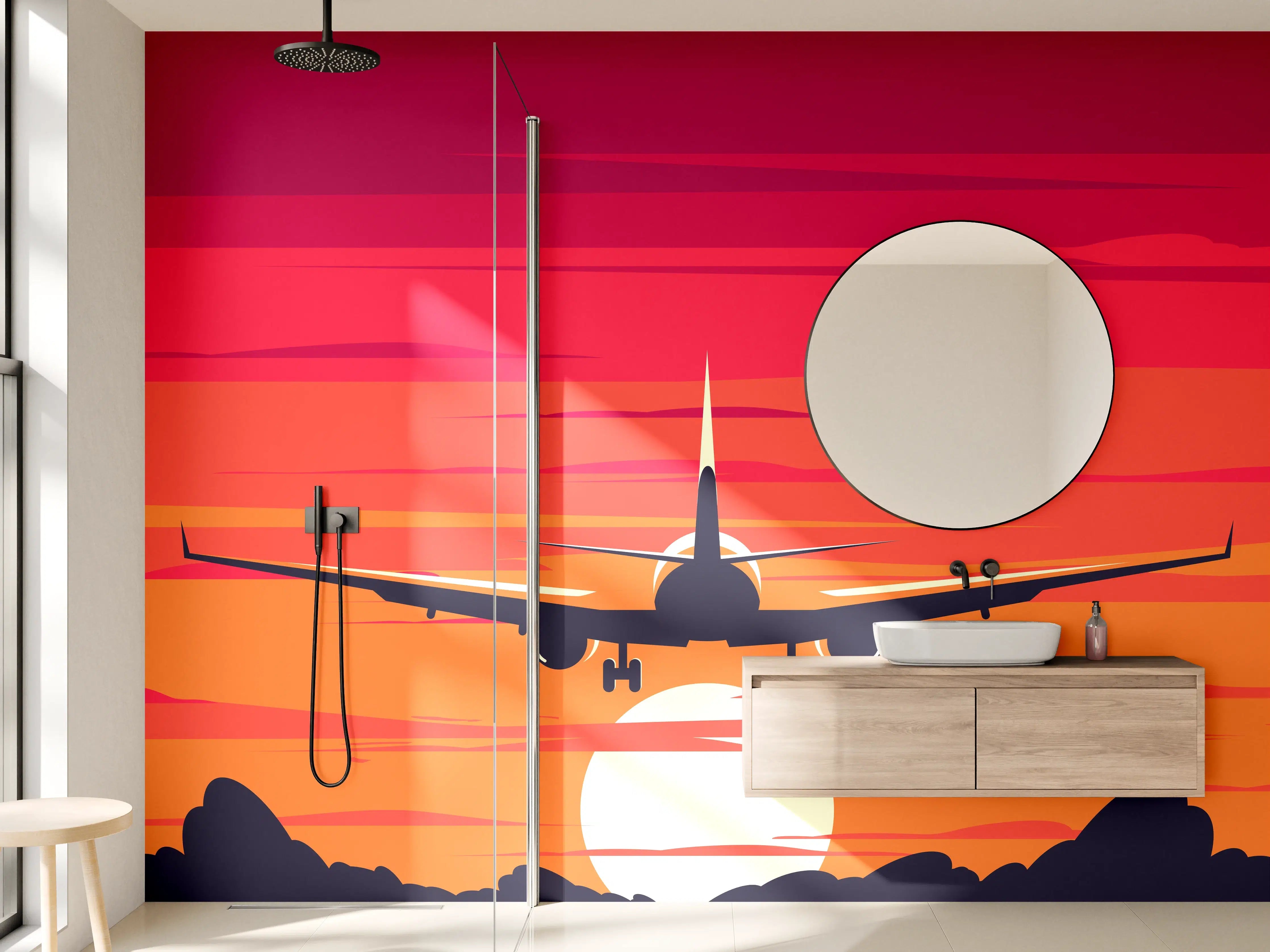 Wandverkleidung Bad - Flugzeug Silhouette Sonnenuntergang