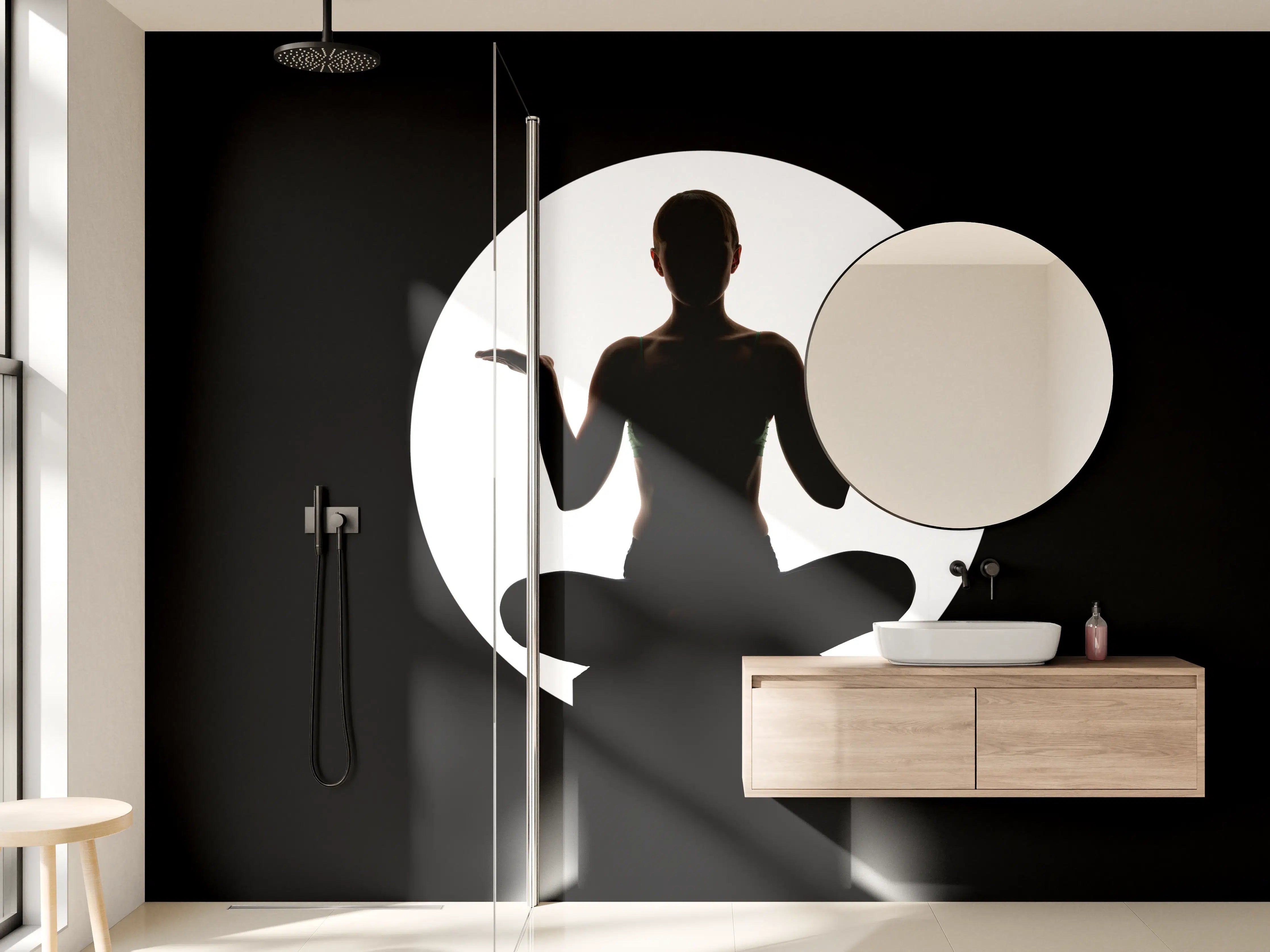 Wandverkleidung Bad - Frau Silhouette sitzt in Yoga-Pose
