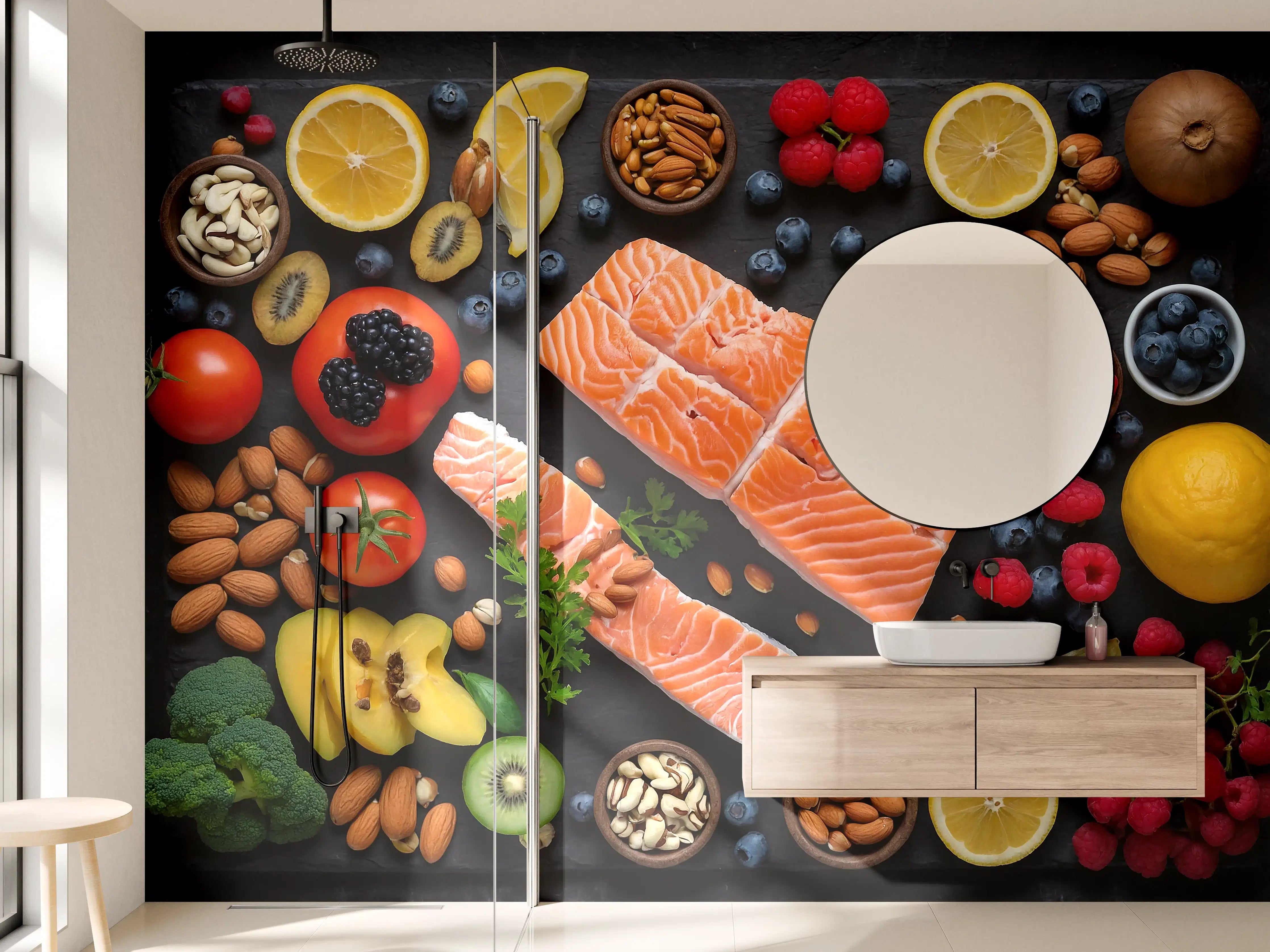 Wandverkleidung Bad - Frischer Lachs mit Beeren