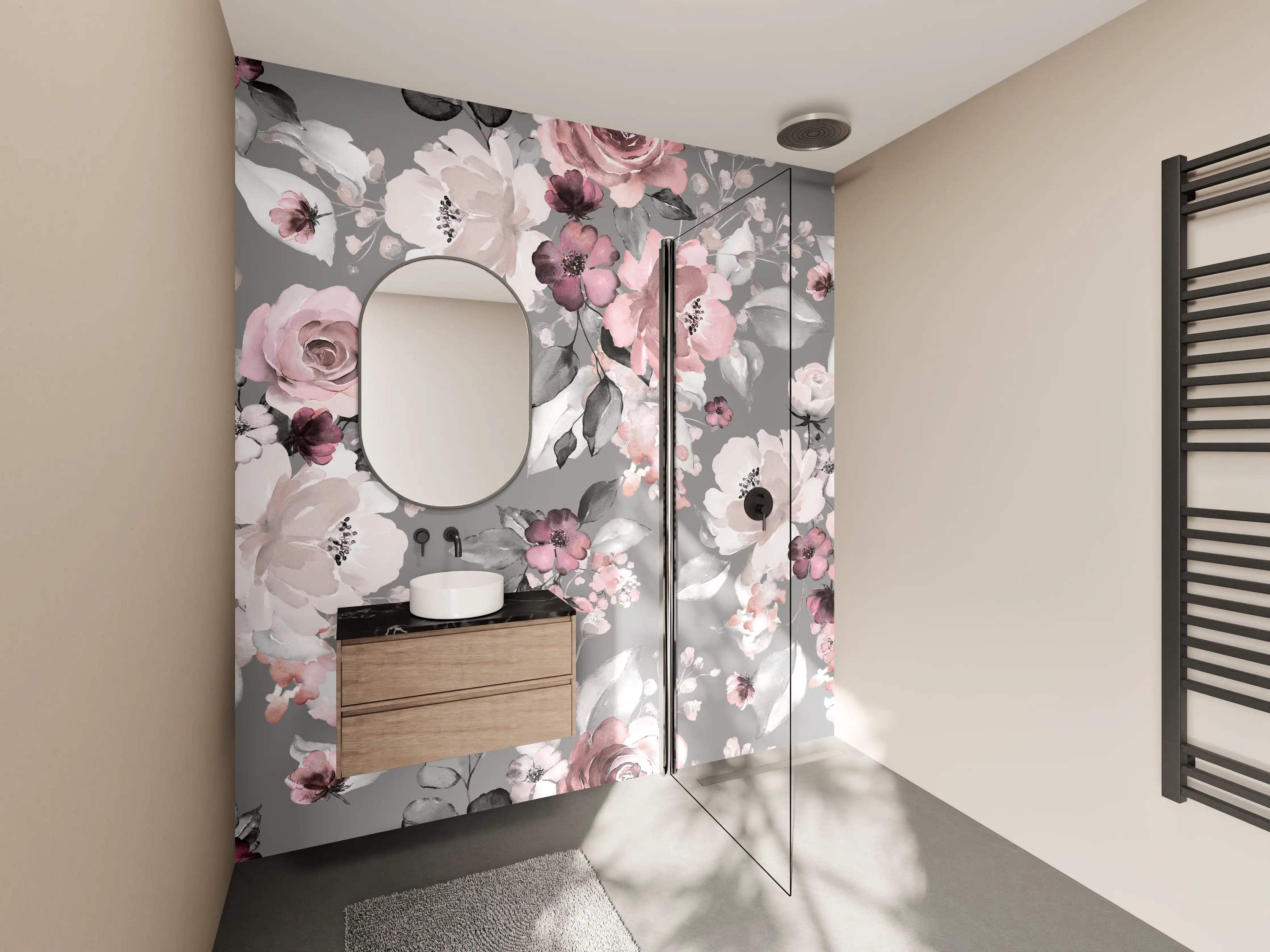 Wandverkleidung Bad - Frühlingsblumen im Tapeten-Stil