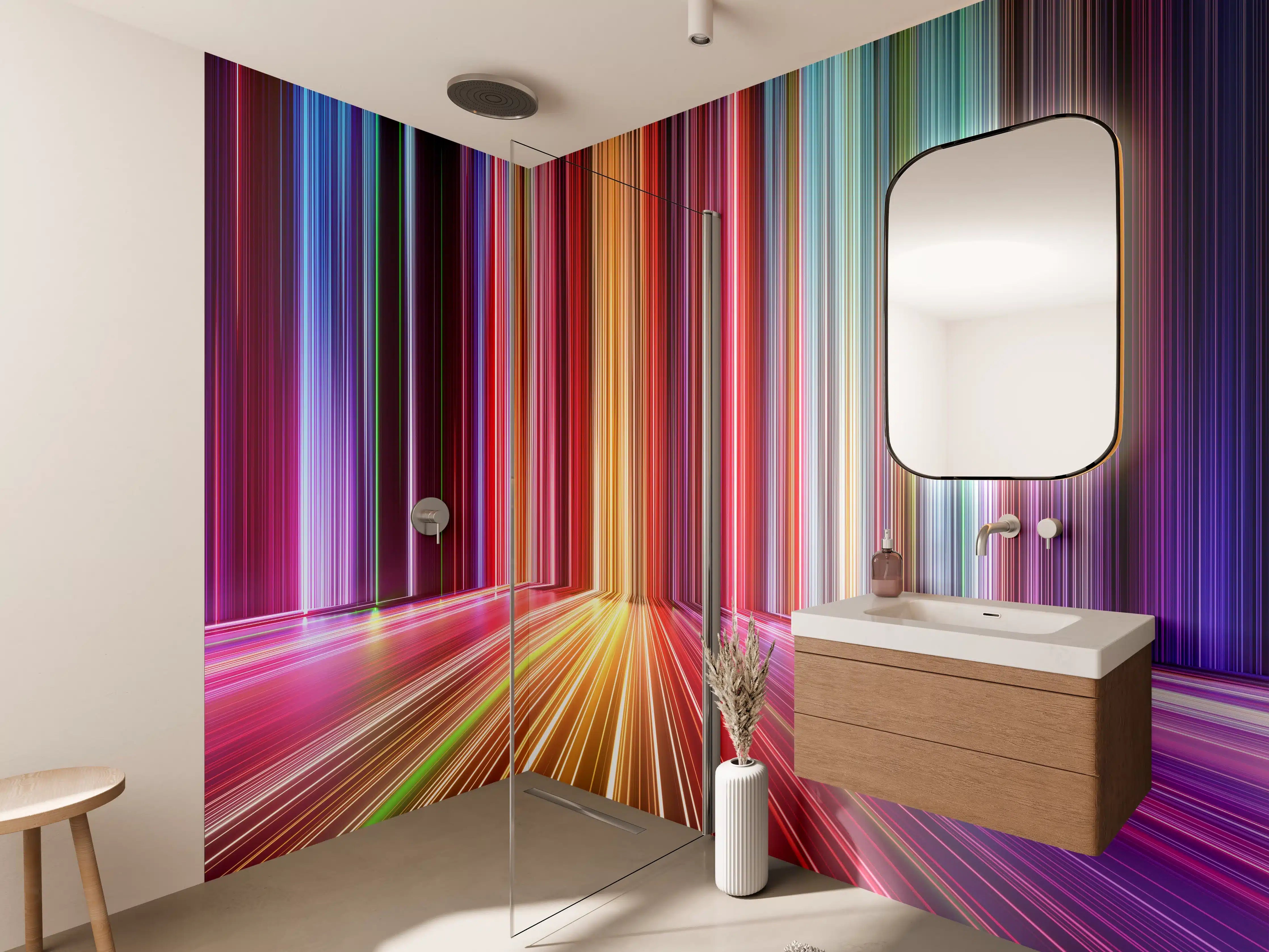 Wandverkleidung Bad - Futuristische Farben - 3D Render