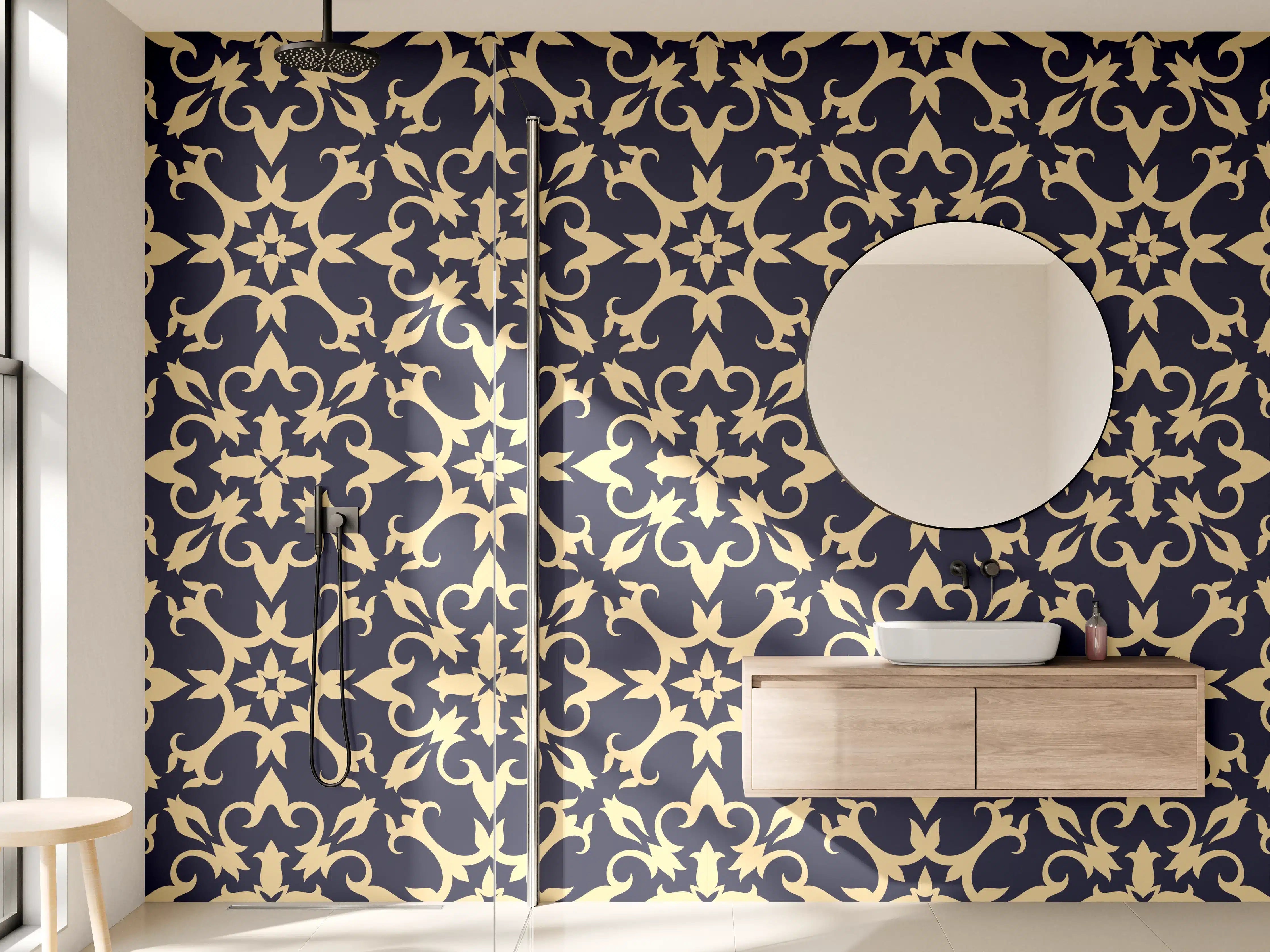 Wandverkleidung Bad - Gelbes Ornament-Muster