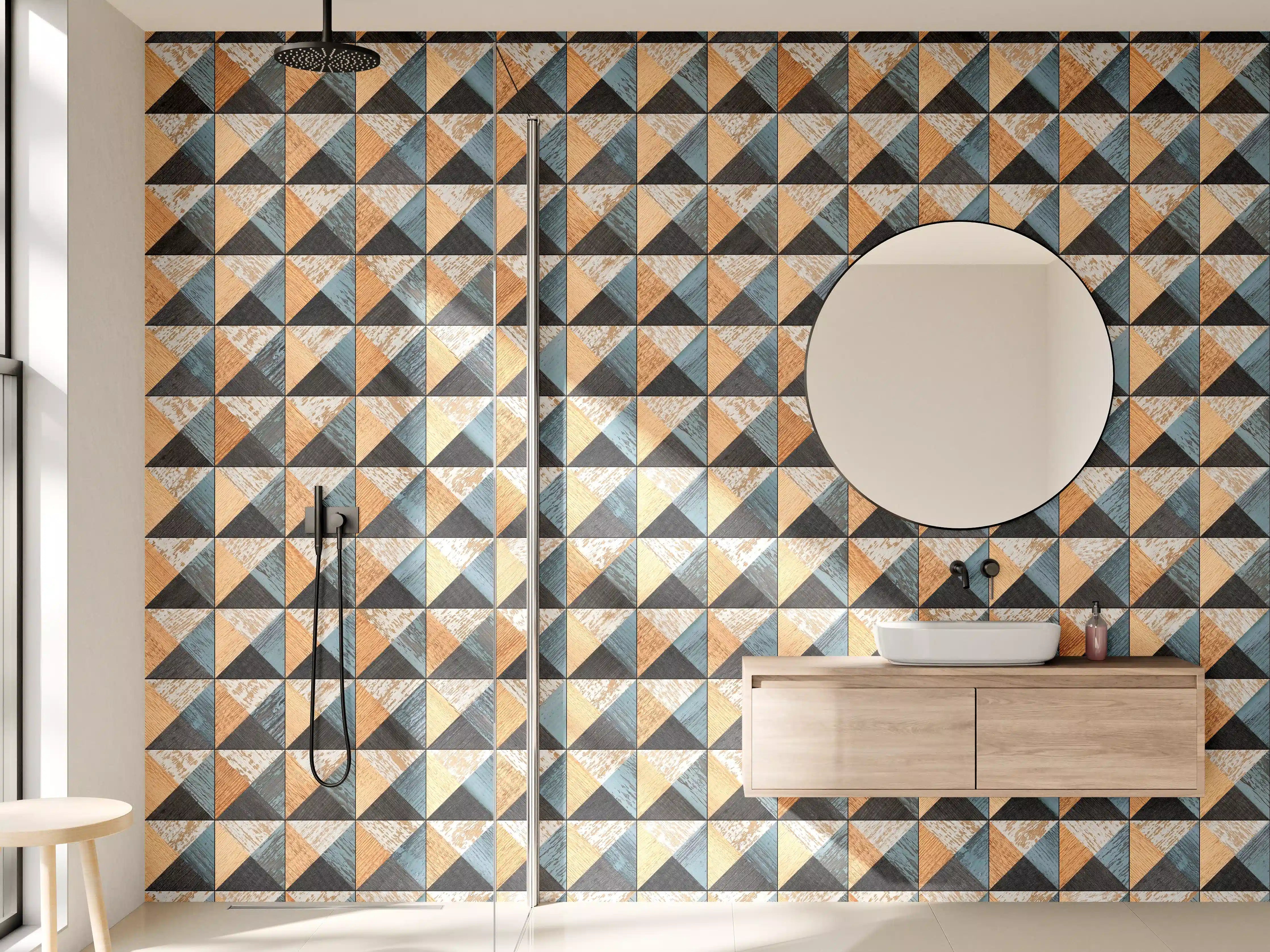 Wandverkleidung Bad - Gemusterte geometrische Wandtapete in warmen Tönen