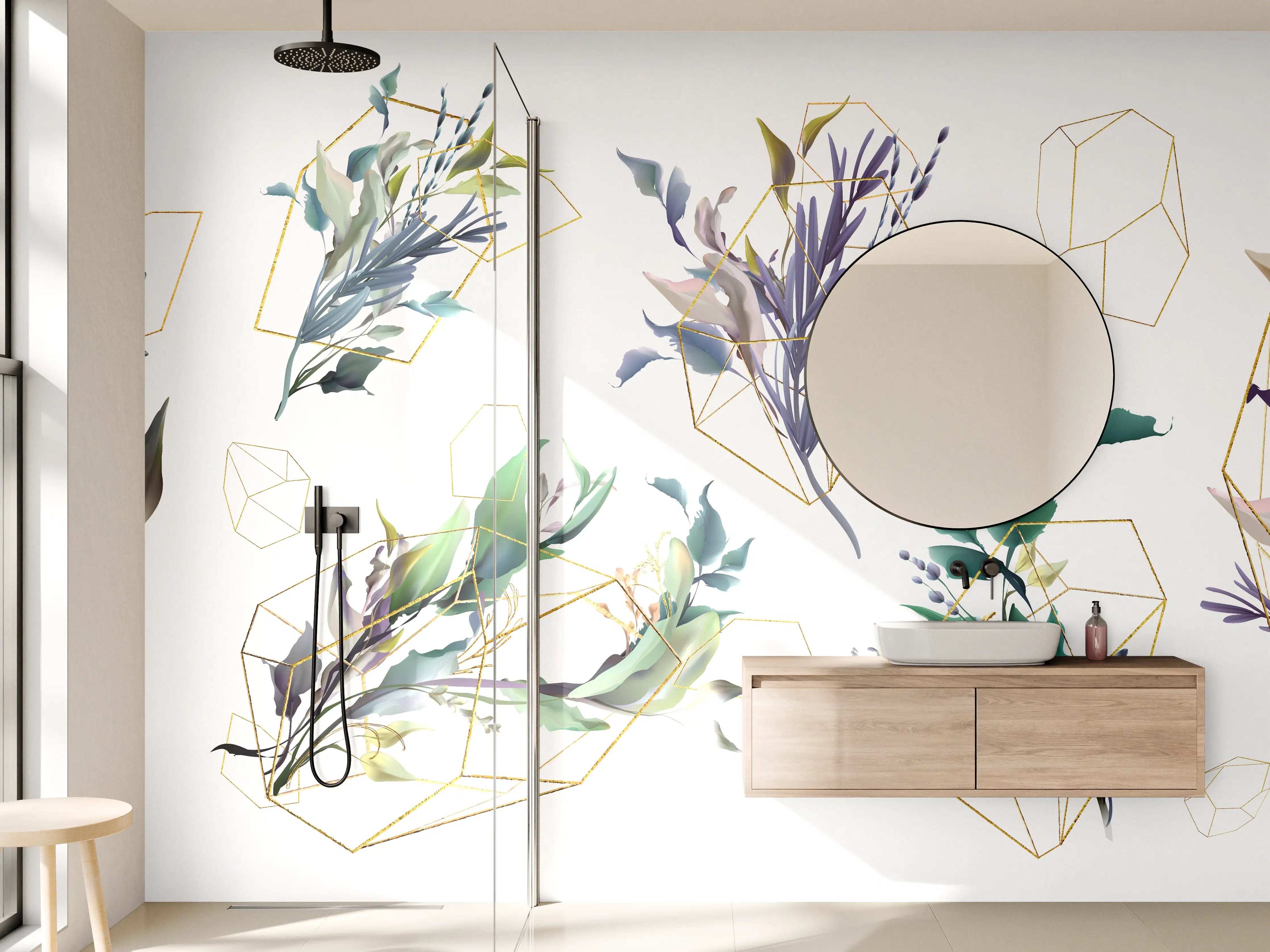 Wandverkleidung Bad - Geometrisch-Florales Kunstwerk