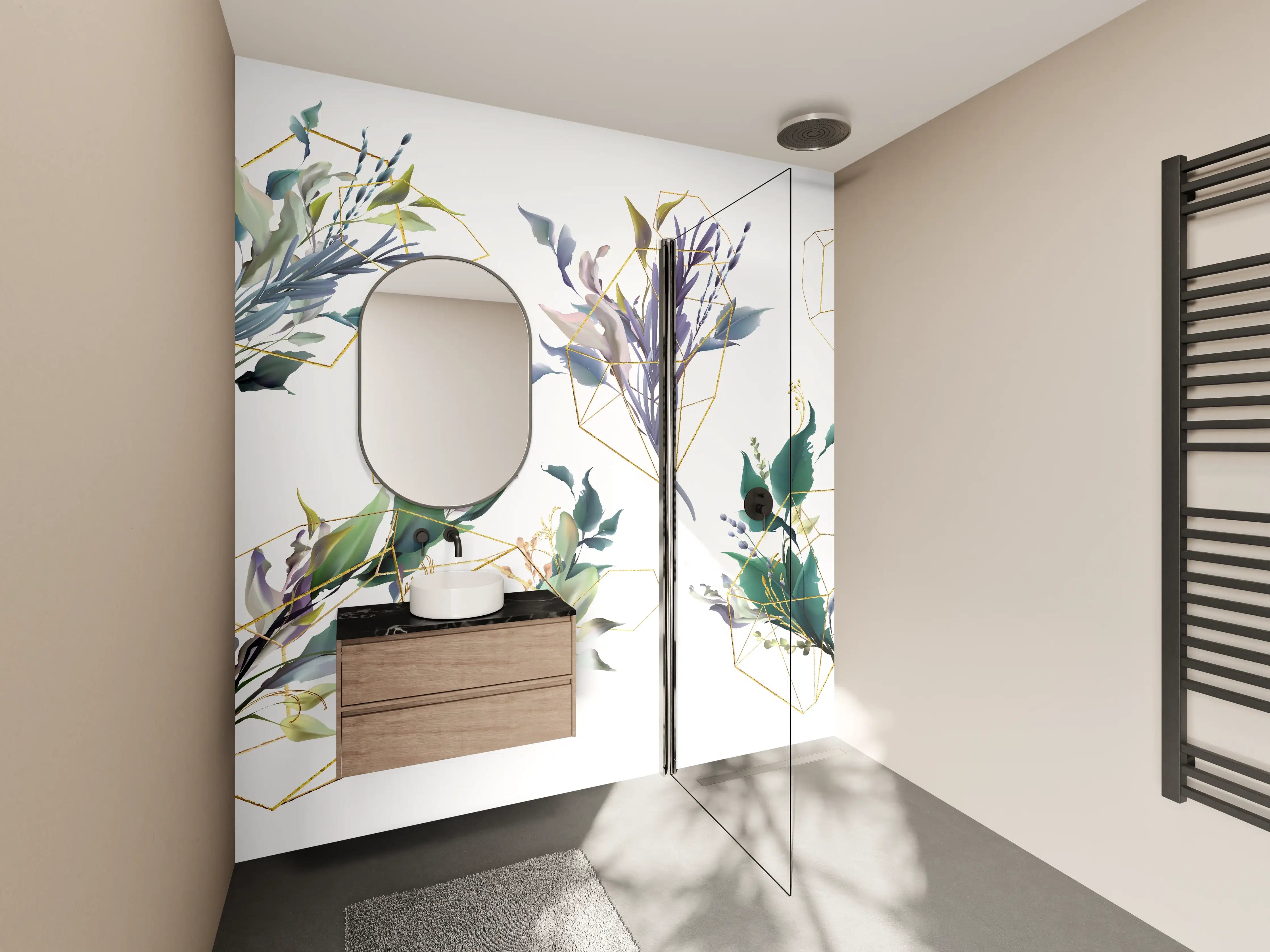 Wandverkleidung Bad - Geometrisch-Florales Kunstwerk