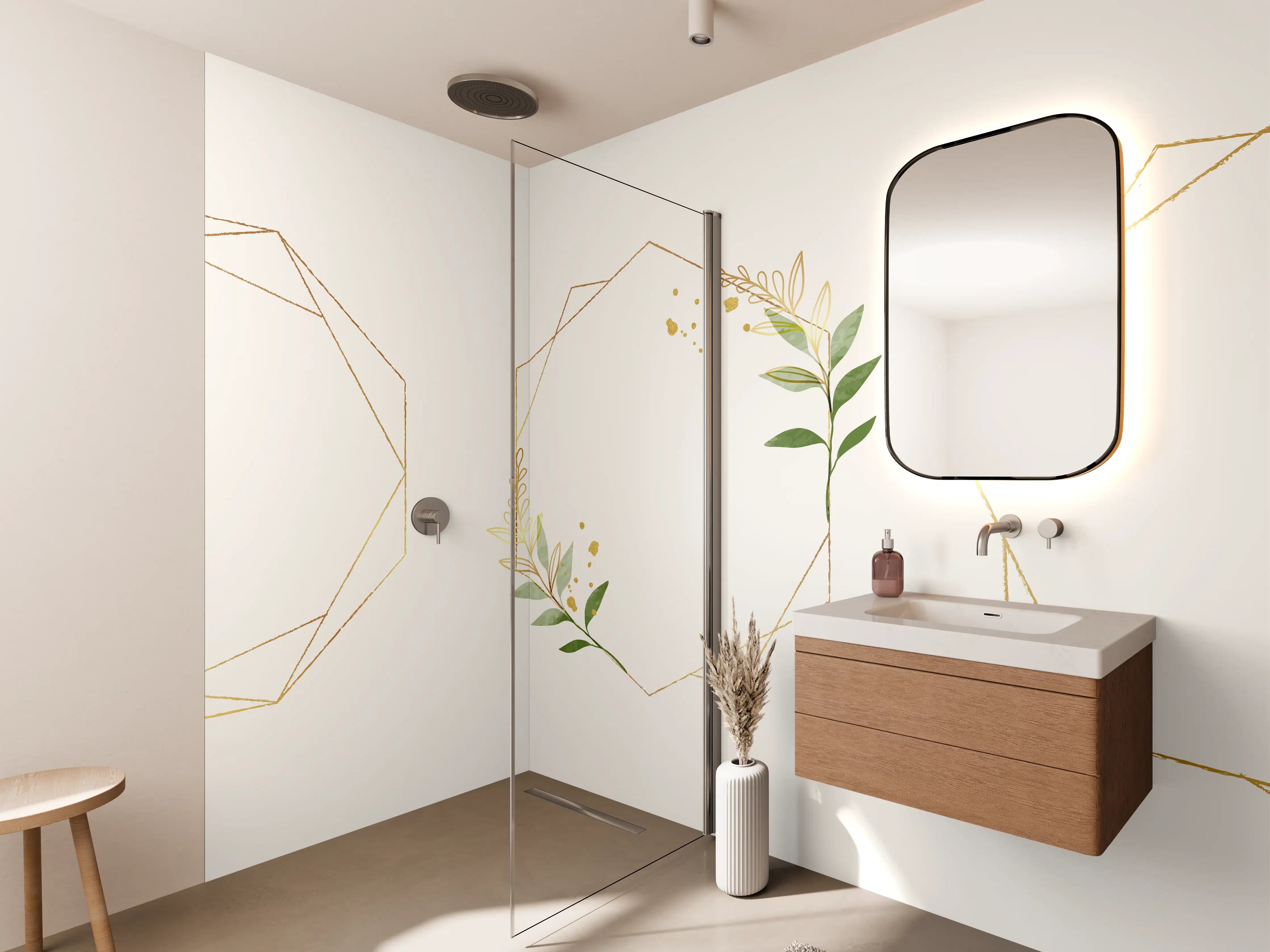 Wandverkleidung Bad - Geometrische Blumenrahmen Gold