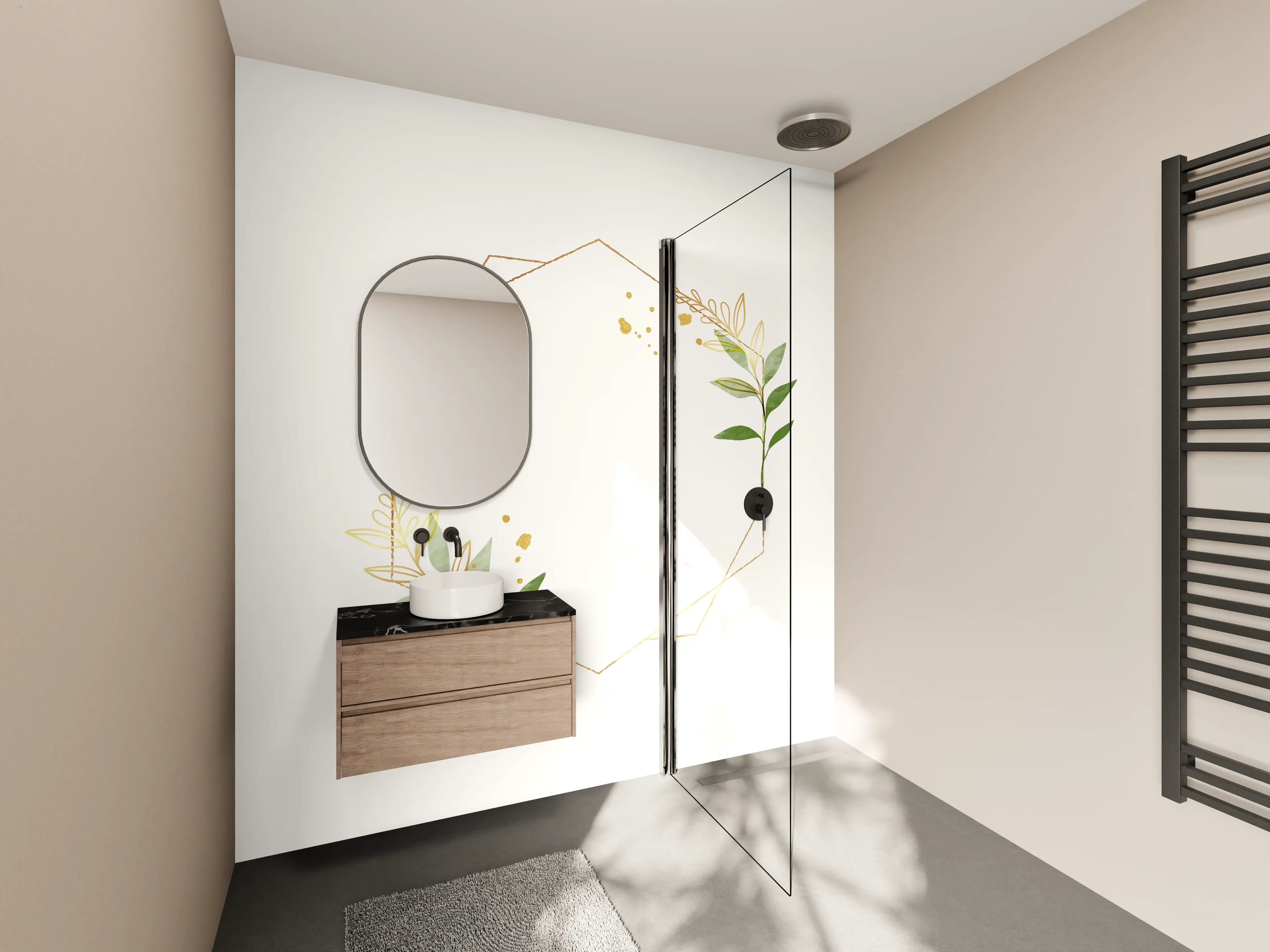 Wandverkleidung Bad - Geometrische Blumenrahmen Gold