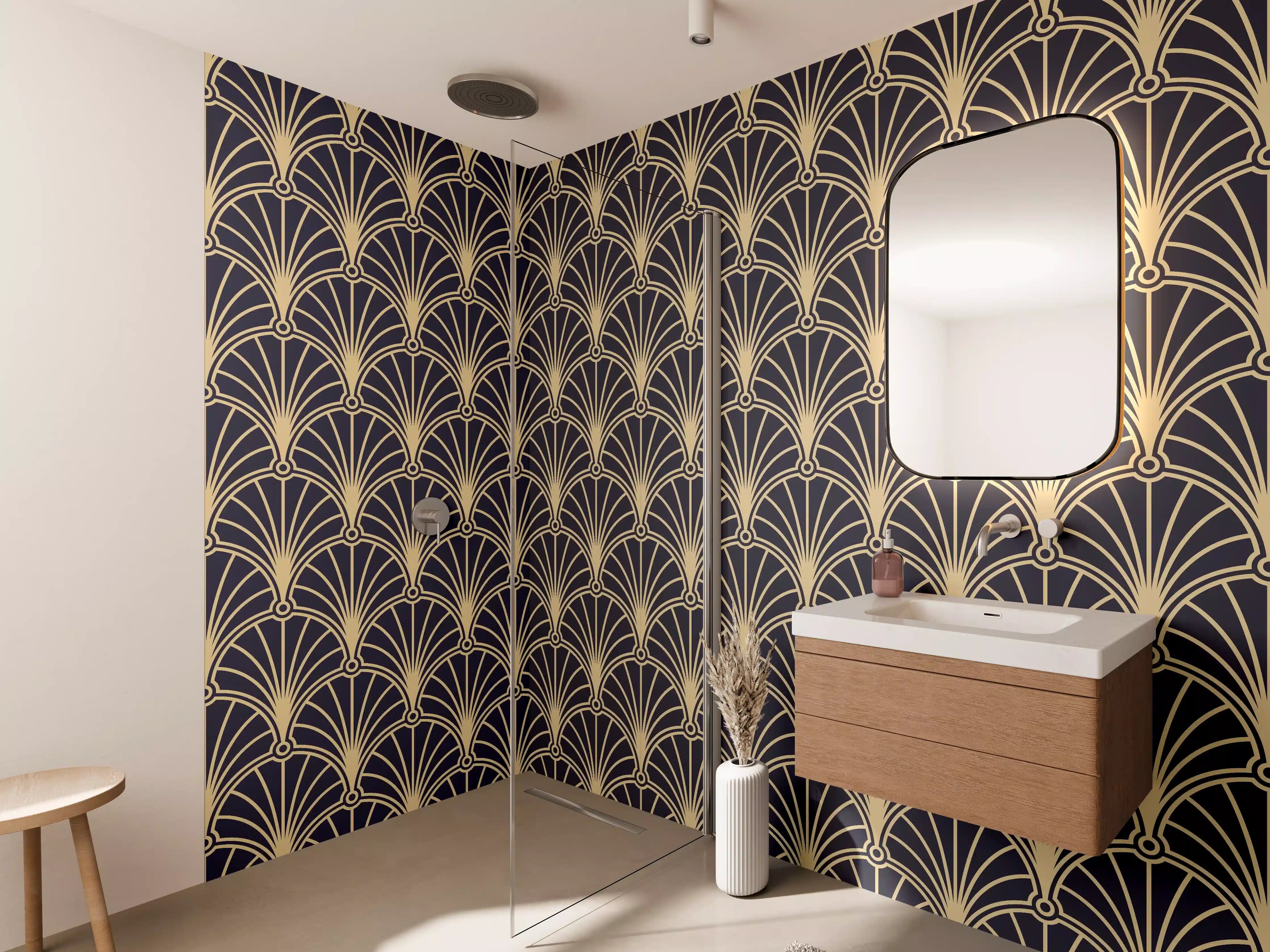 Wandverkleidung Bad - Geometrische Goldmuster Tapete