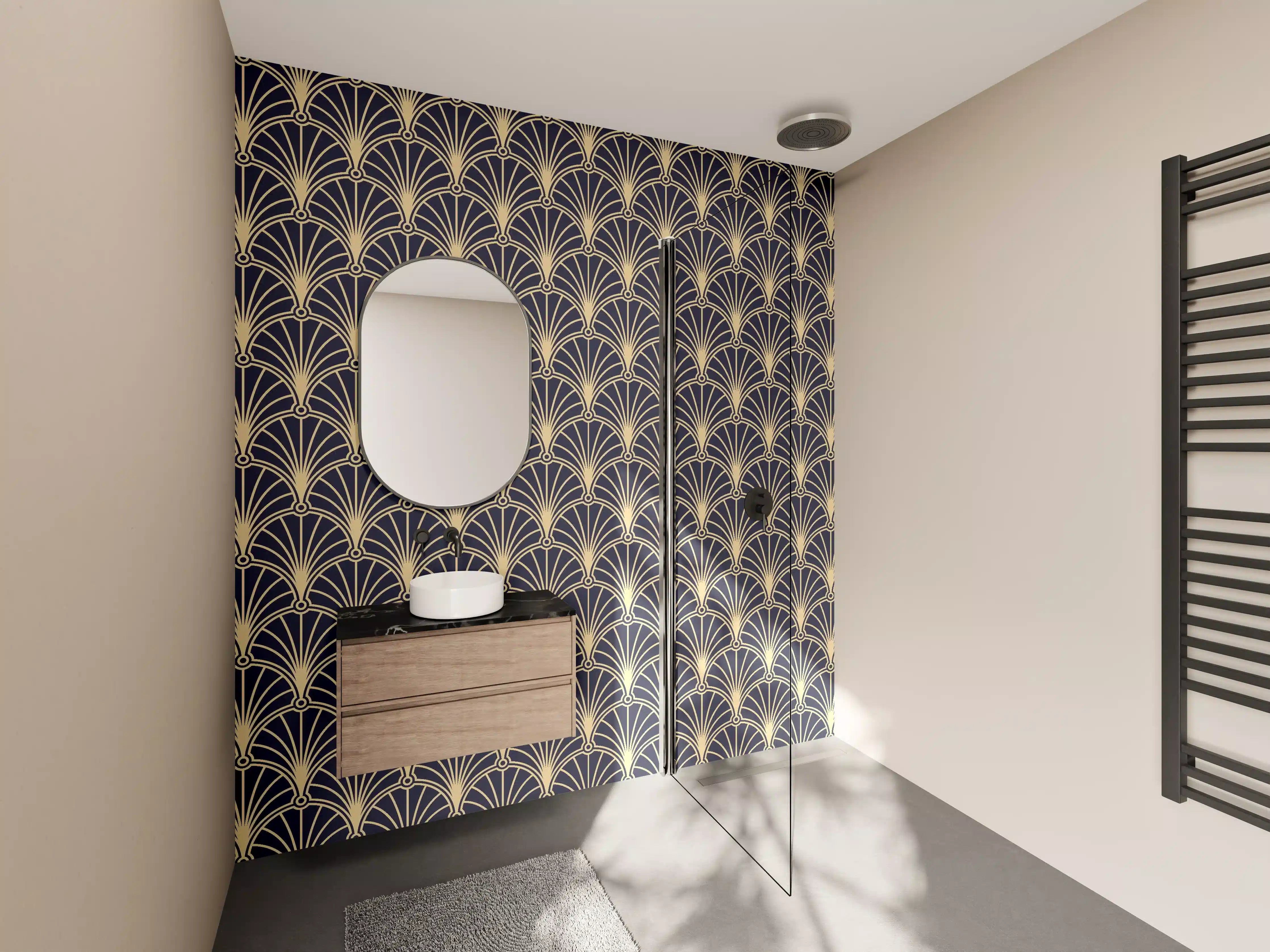 Wandverkleidung Bad - Geometrische Goldmuster Tapete