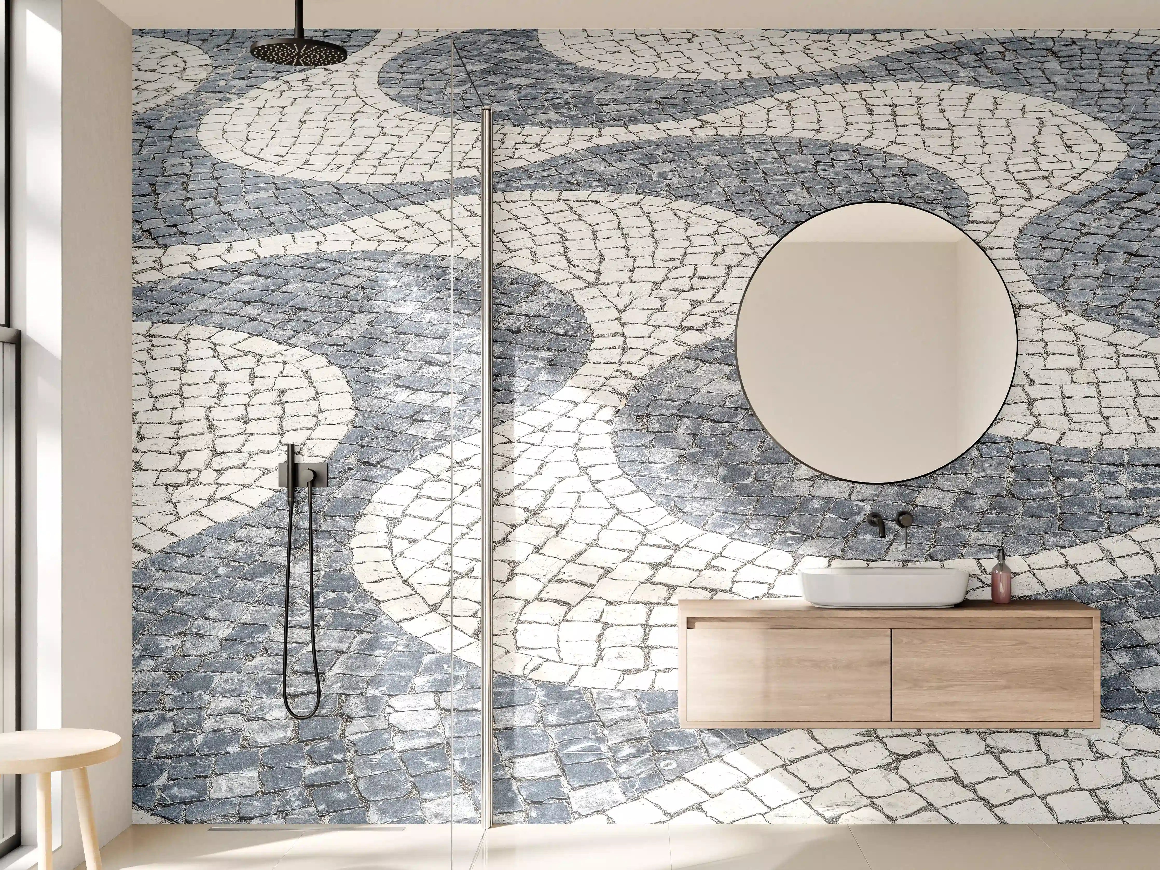 Wandverkleidung Bad - Geometrische Weiß-Schwarz-Mosaik