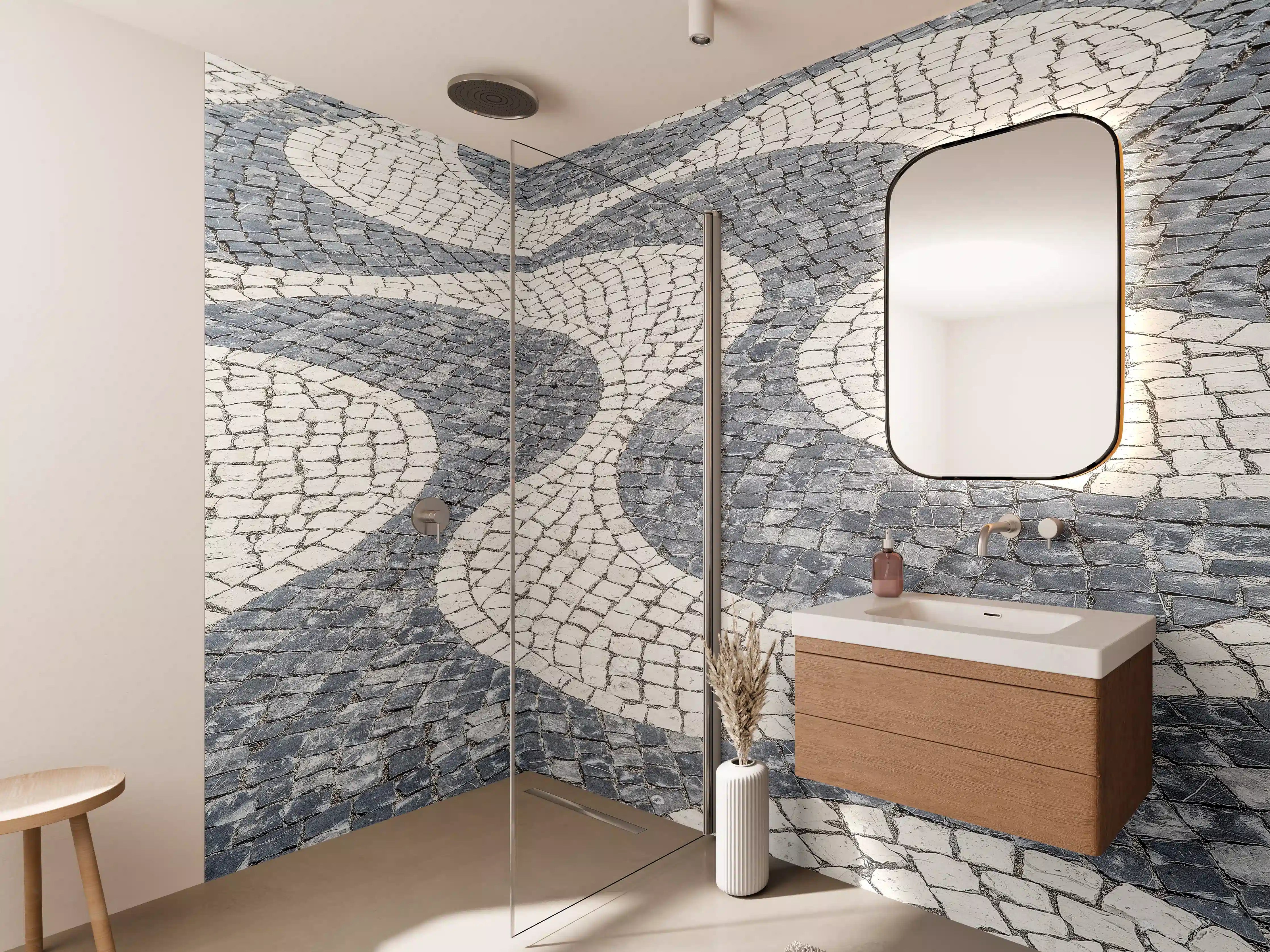 Wandverkleidung Bad - Geometrische Weiß-Schwarz-Mosaik