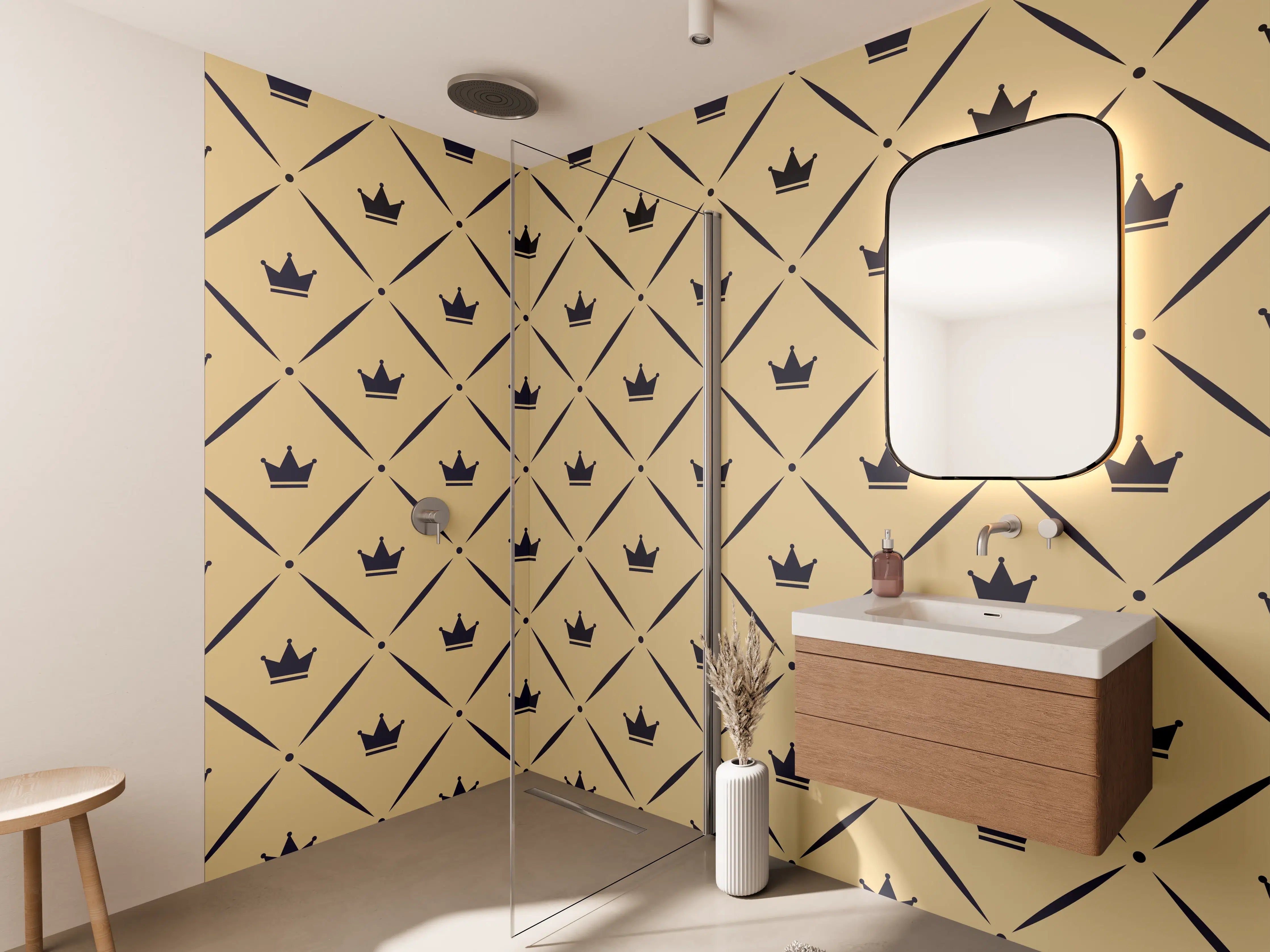 Wandverkleidung Bad - Geometrisches Beige-Braun Muster