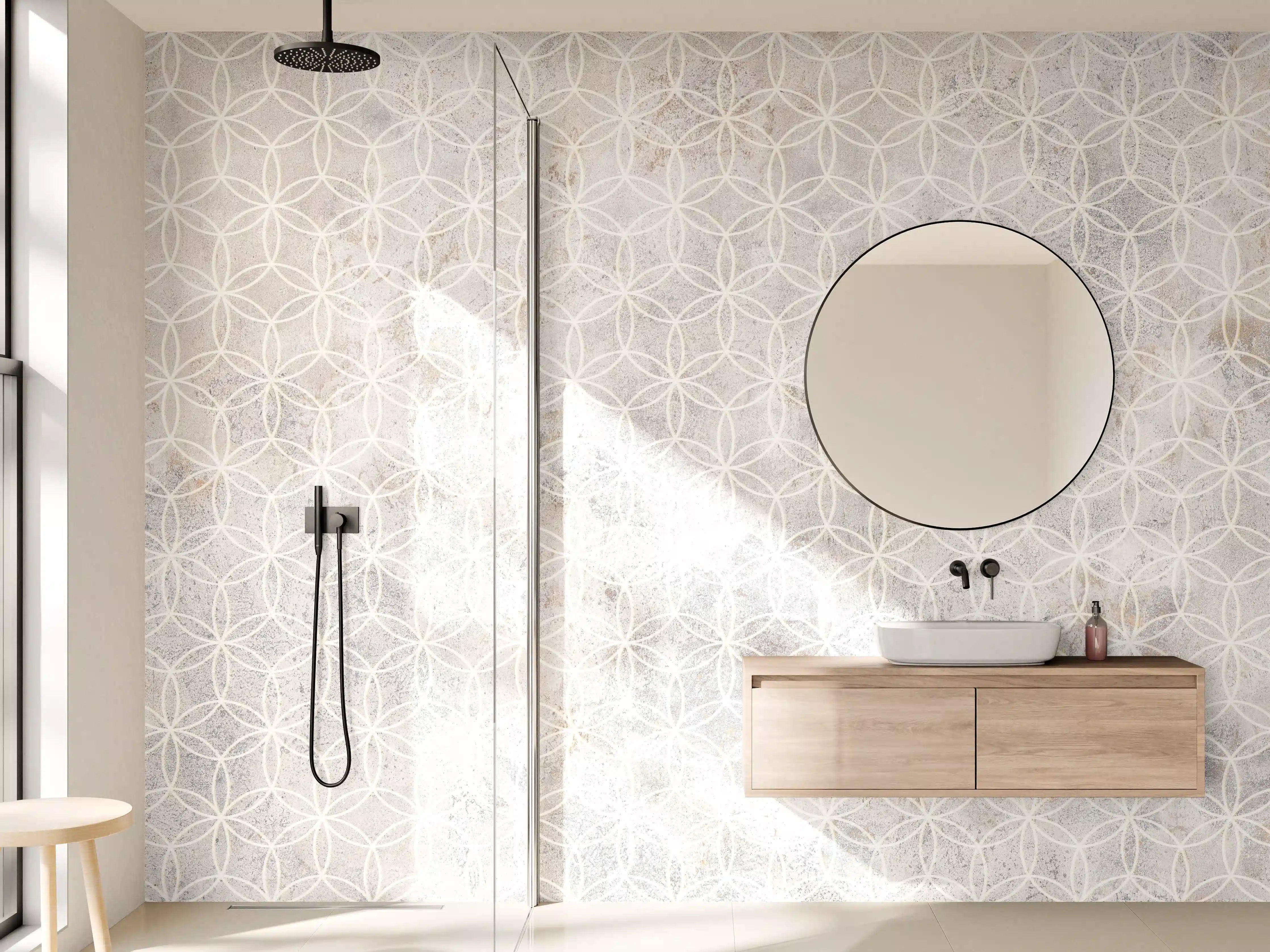 Wandverkleidung Bad - Geometrisches Beton Mosaik