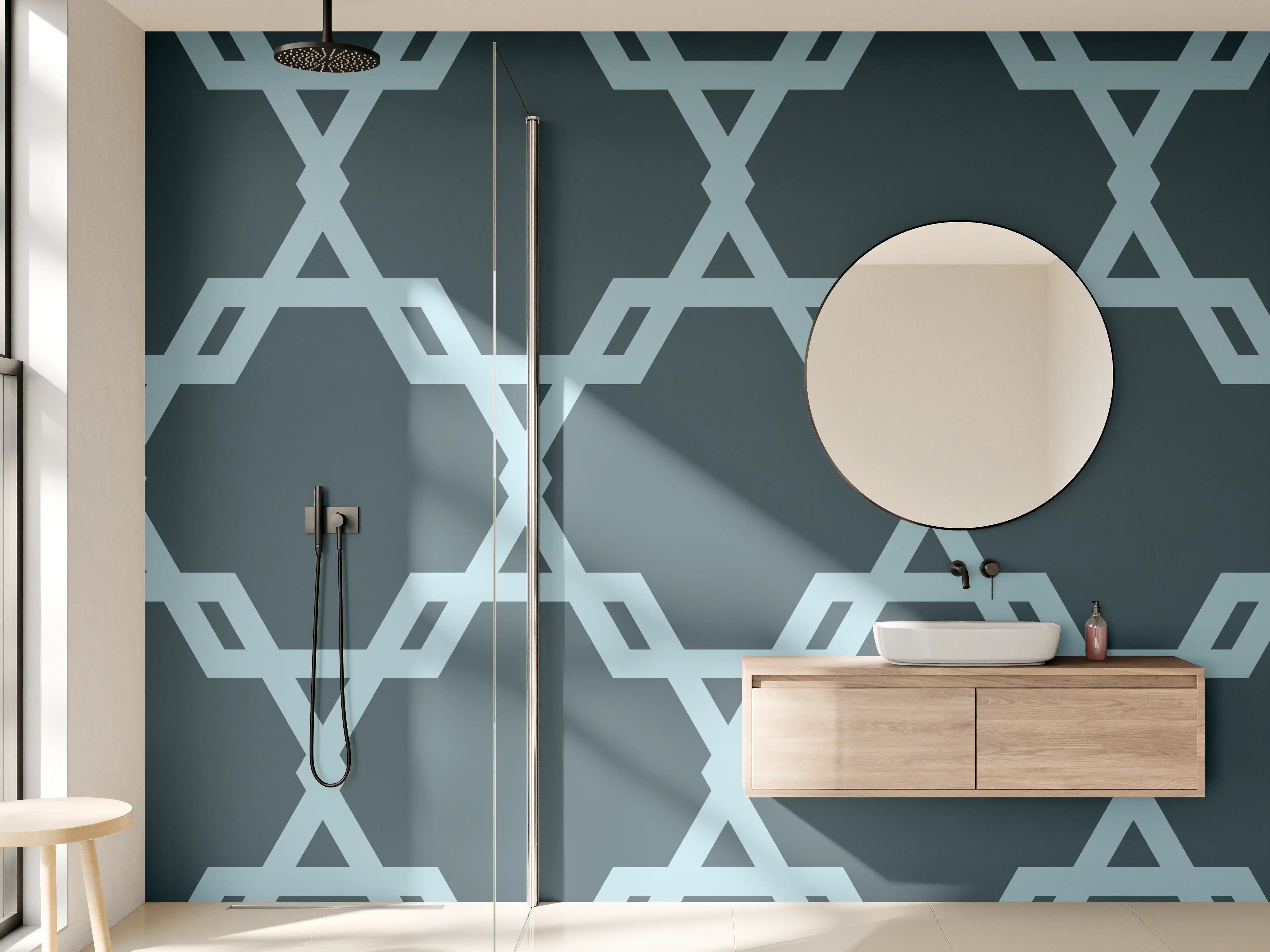 Wandverkleidung Bad - Geometrisches Blaugrau Muster