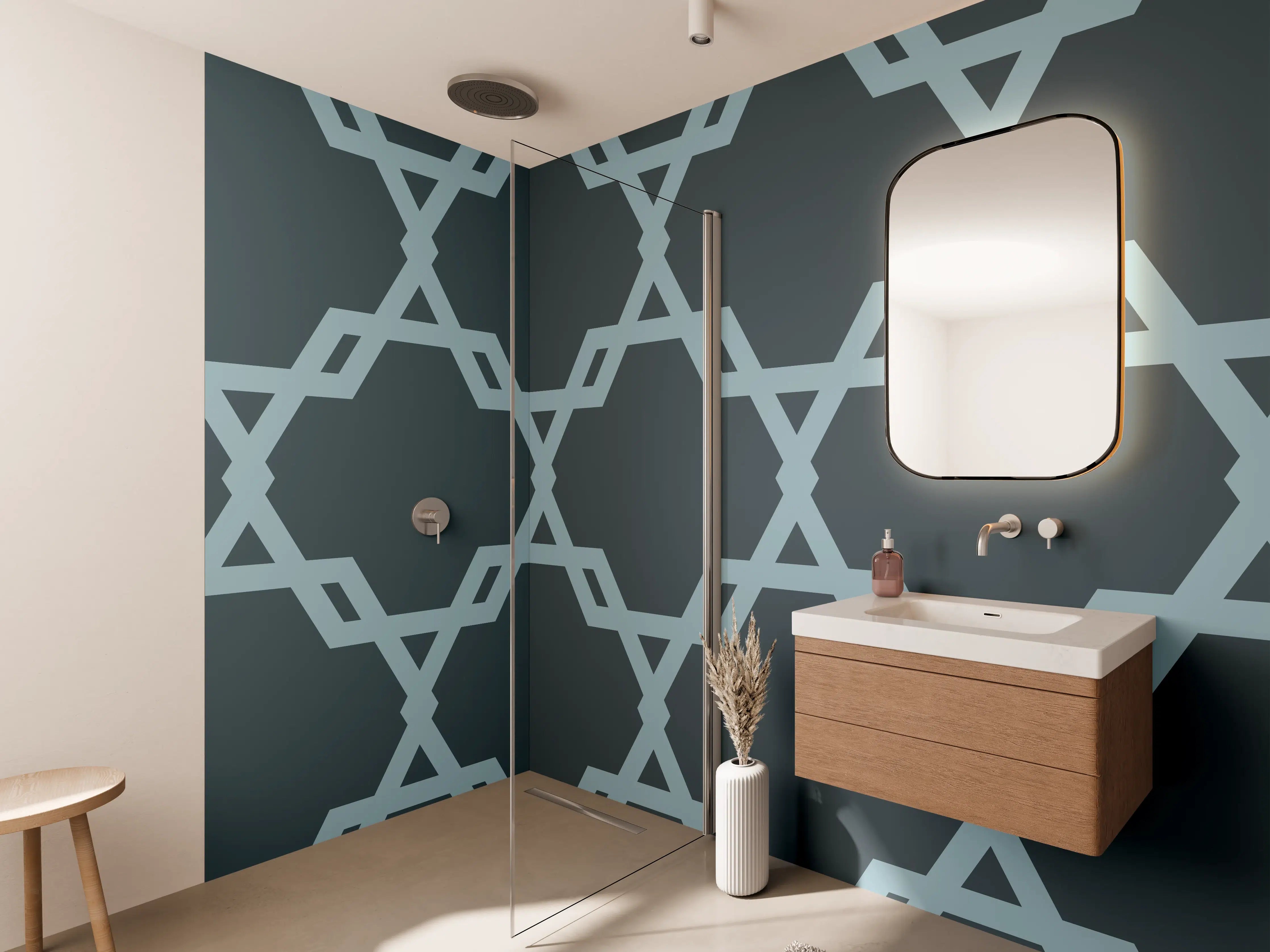 Wandverkleidung Bad - Geometrisches Blaugrau Muster