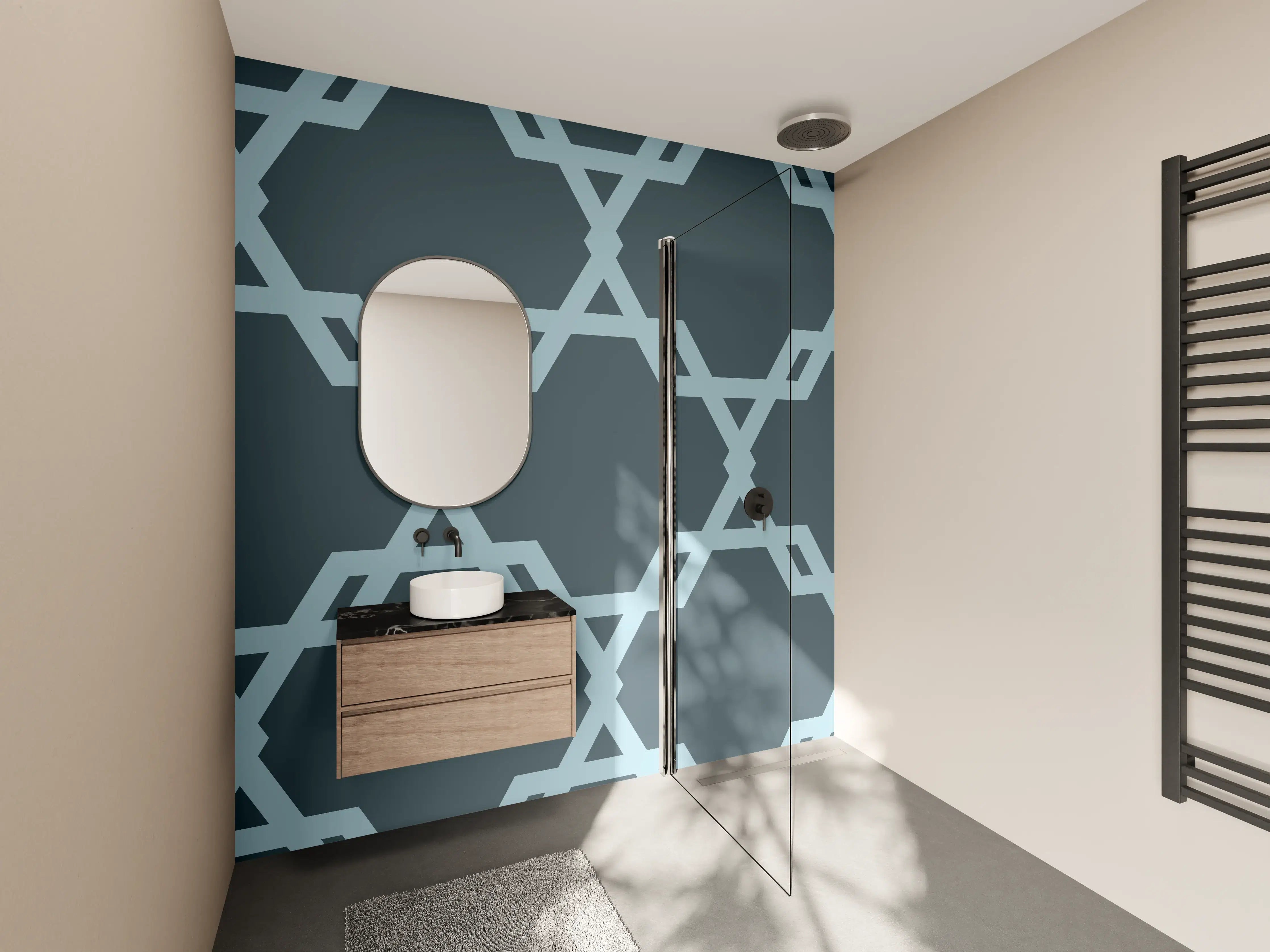 Wandverkleidung Bad - Geometrisches Blaugrau Muster