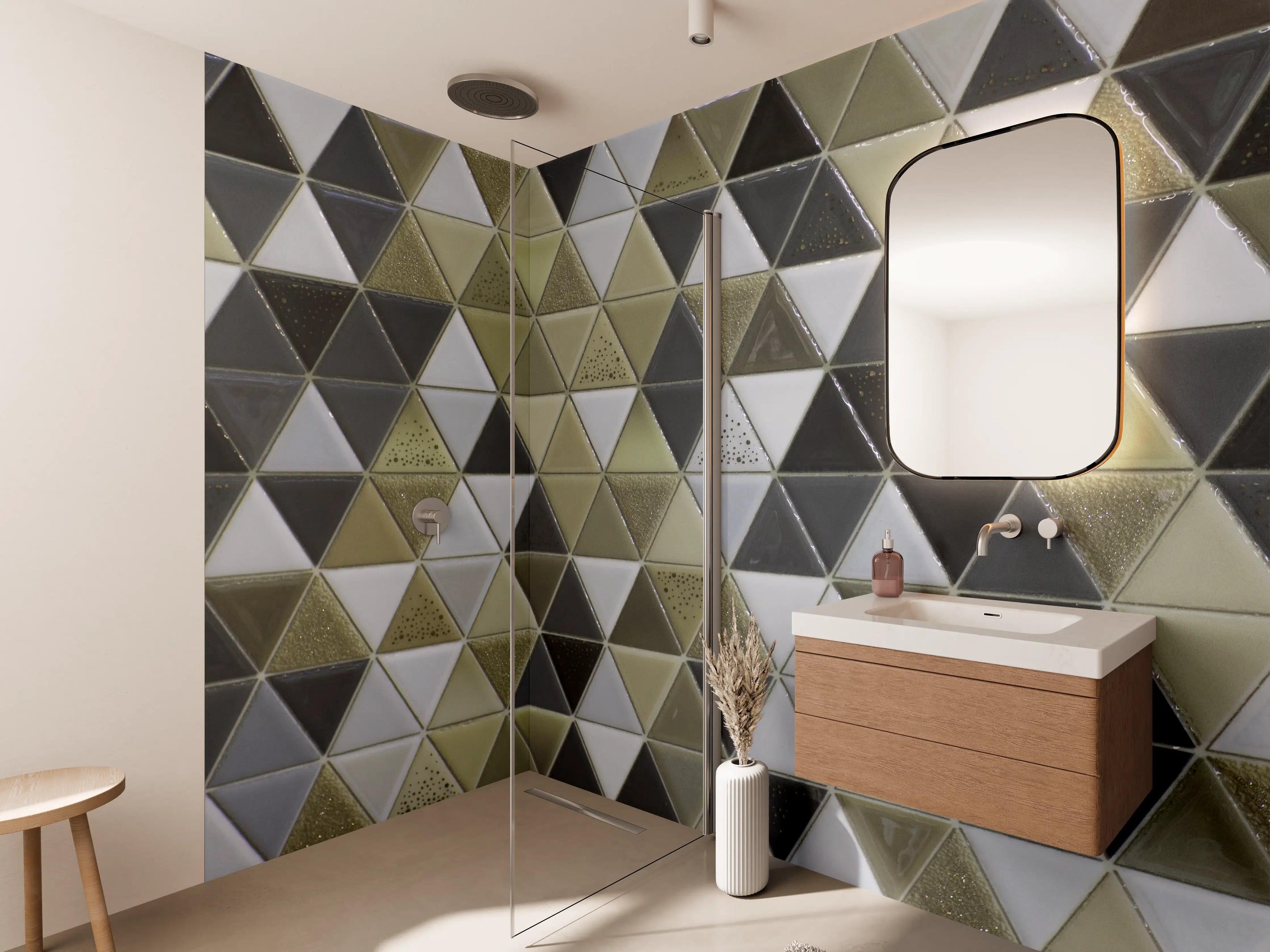 Wandverkleidung Bad - Geometrisches Mosaik Kachel Grau
