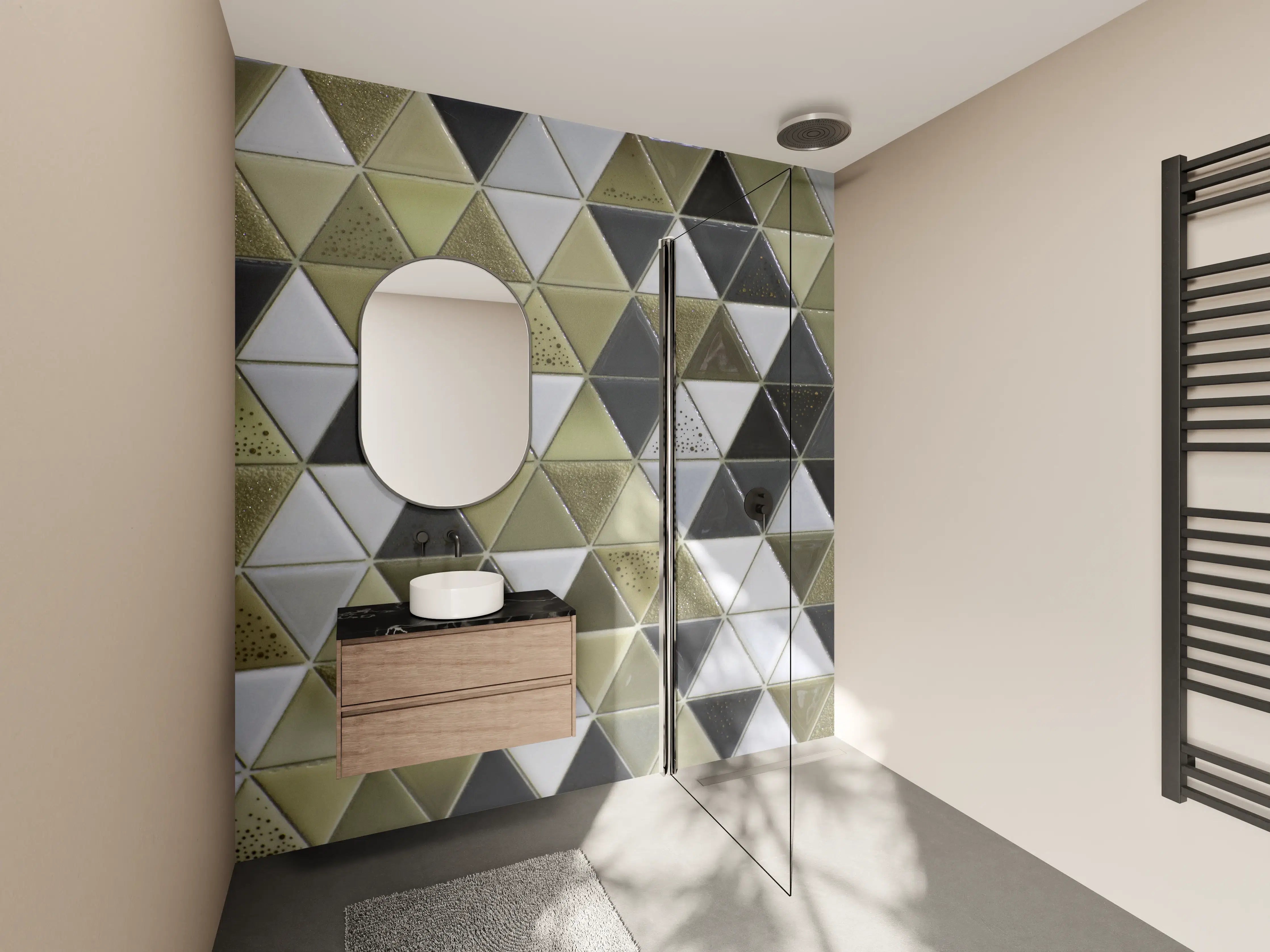 Wandverkleidung Bad - Geometrisches Mosaik Kachel Grau