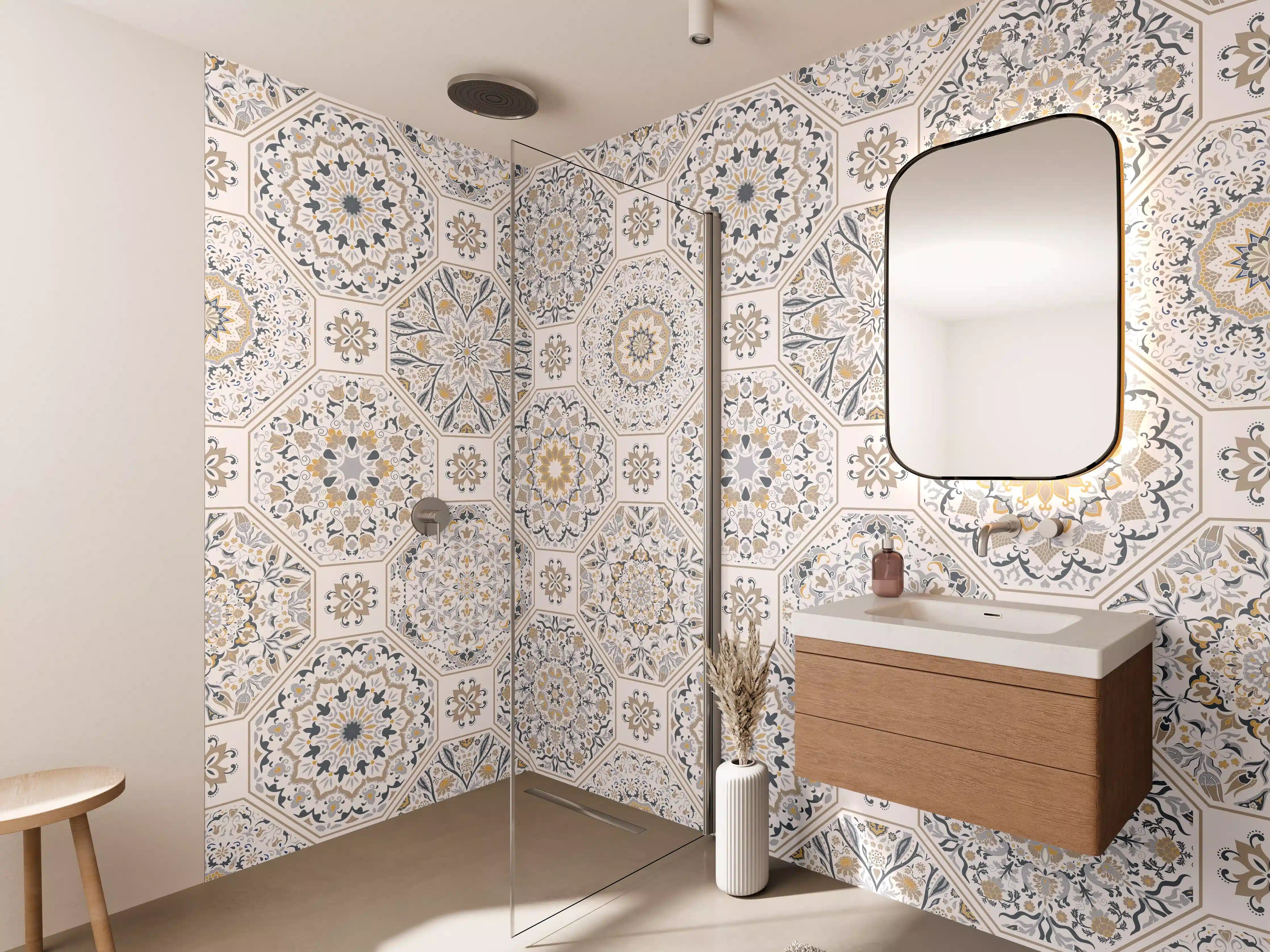 Wandverkleidung Bad - Geometrisches Mosaik-Muster Beige