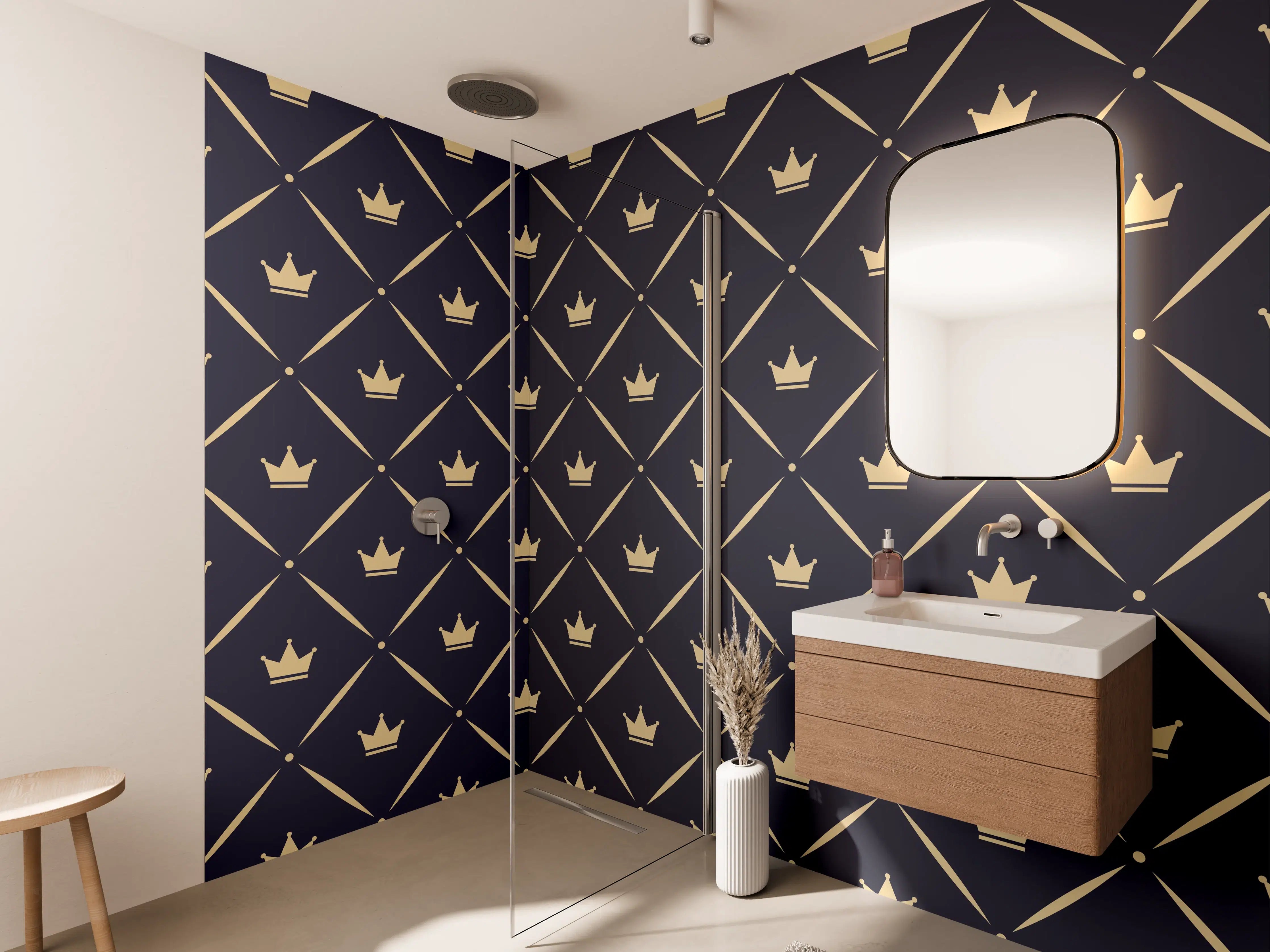 Wandverkleidung Bad - Geometrisches Muster Dunkelblau Gold