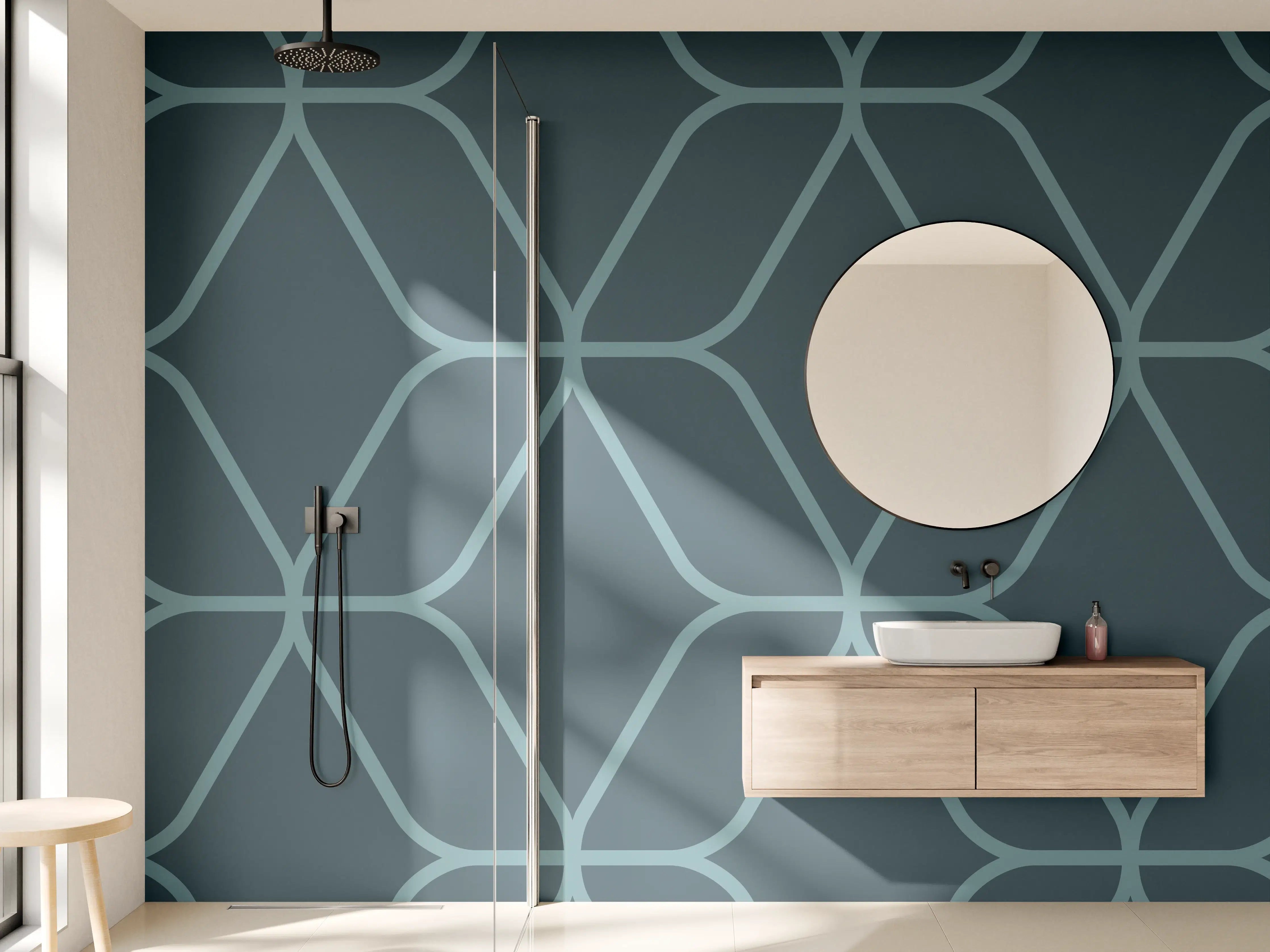 Wandverkleidung Bad - Geometrisches Muster in Blau