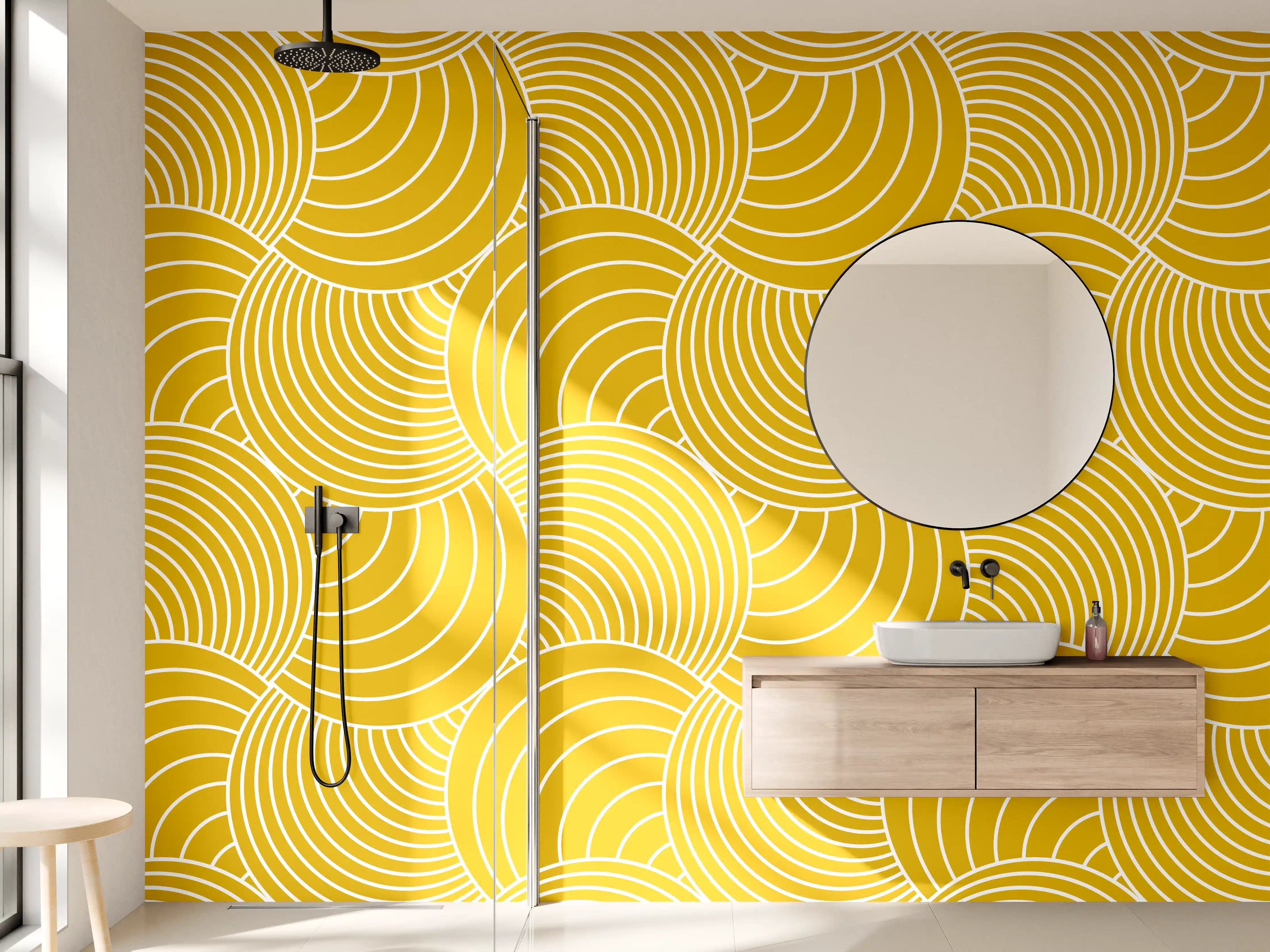Wandverkleidung Bad - Geometrisches Muster in Sonnengelb