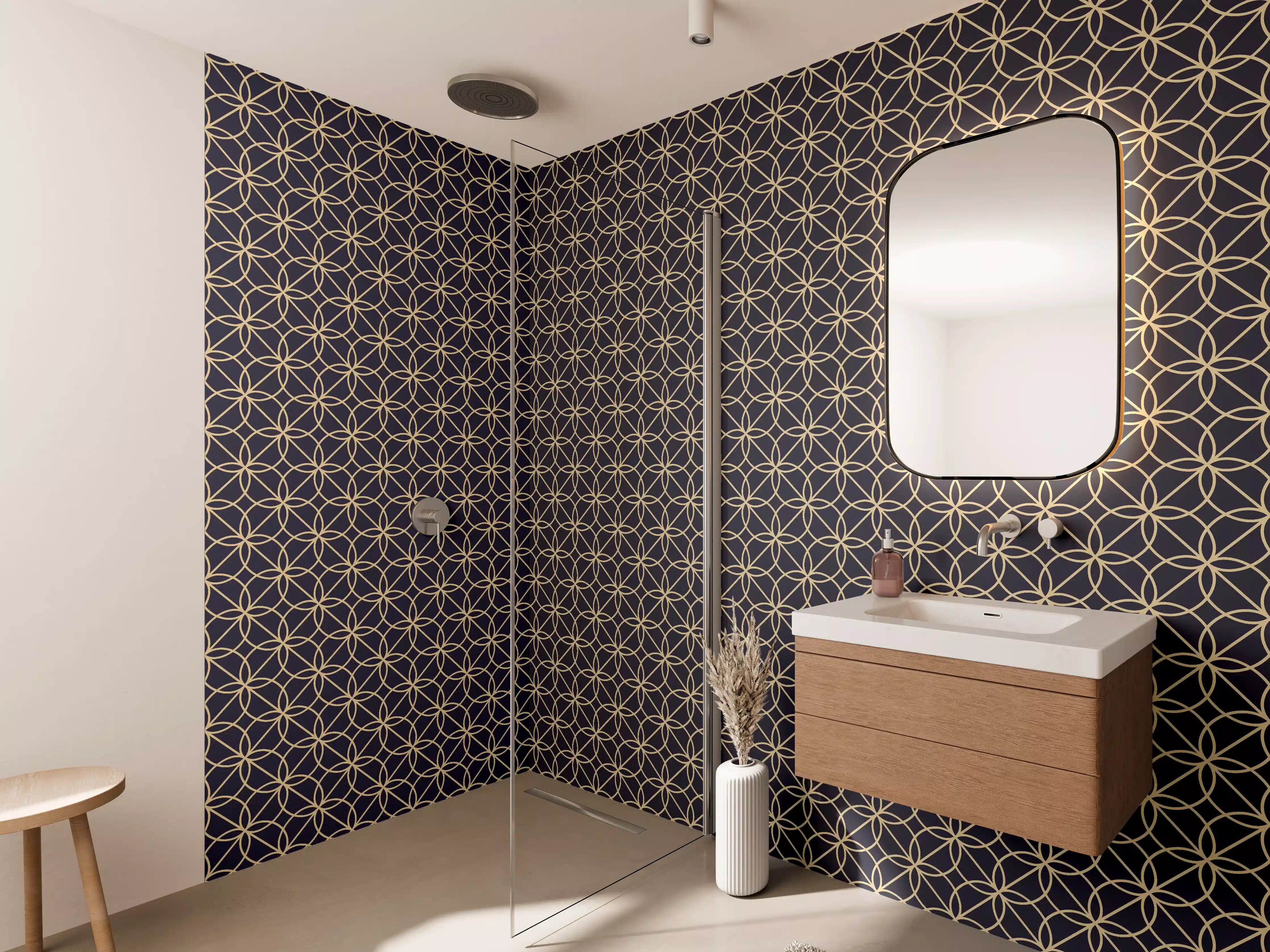 Wandverkleidung Bad - Geometrisches Navy Muster Design