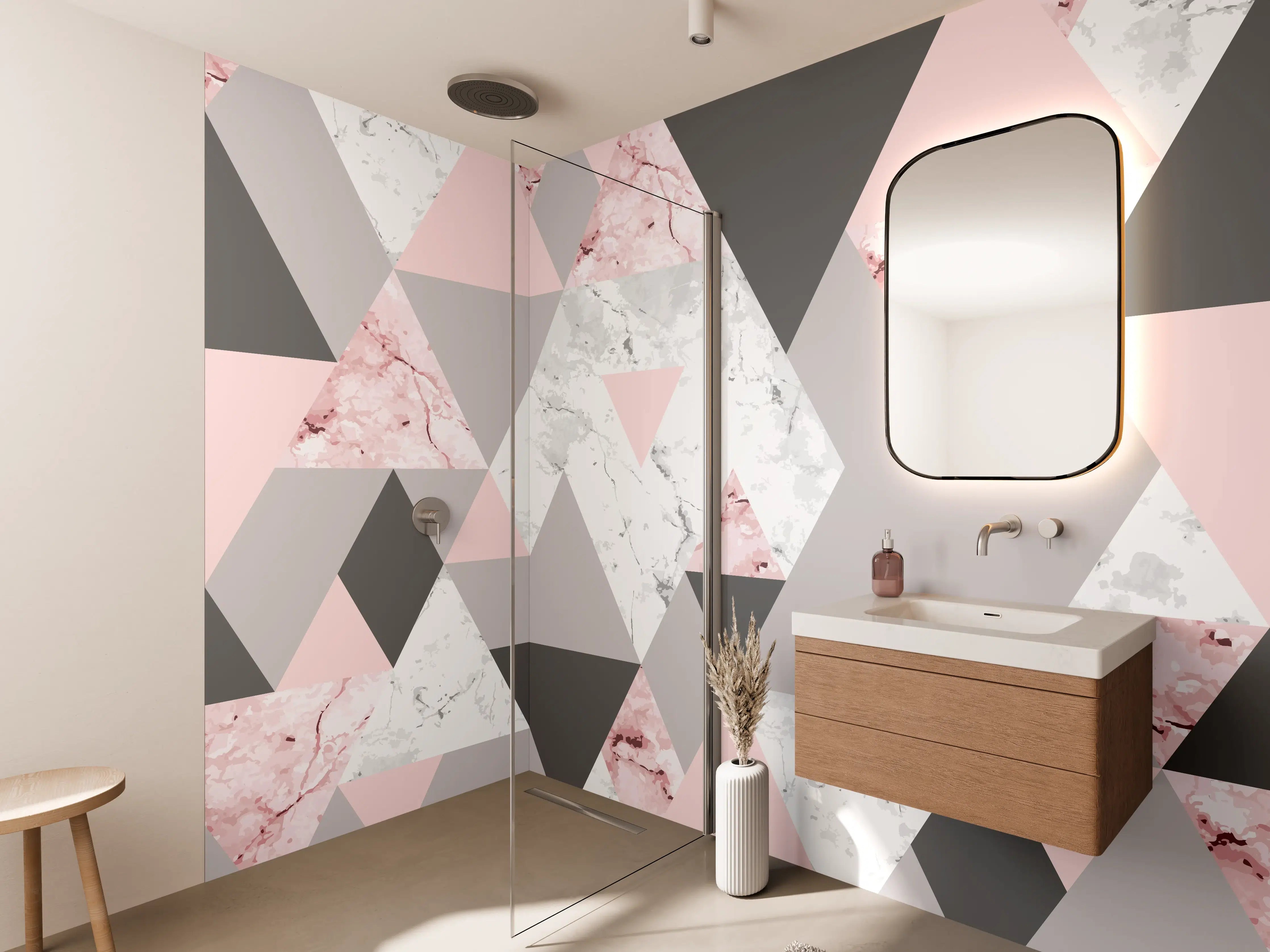 Wandverkleidung Bad - Geometrisches Rosa-Grau-Muster
