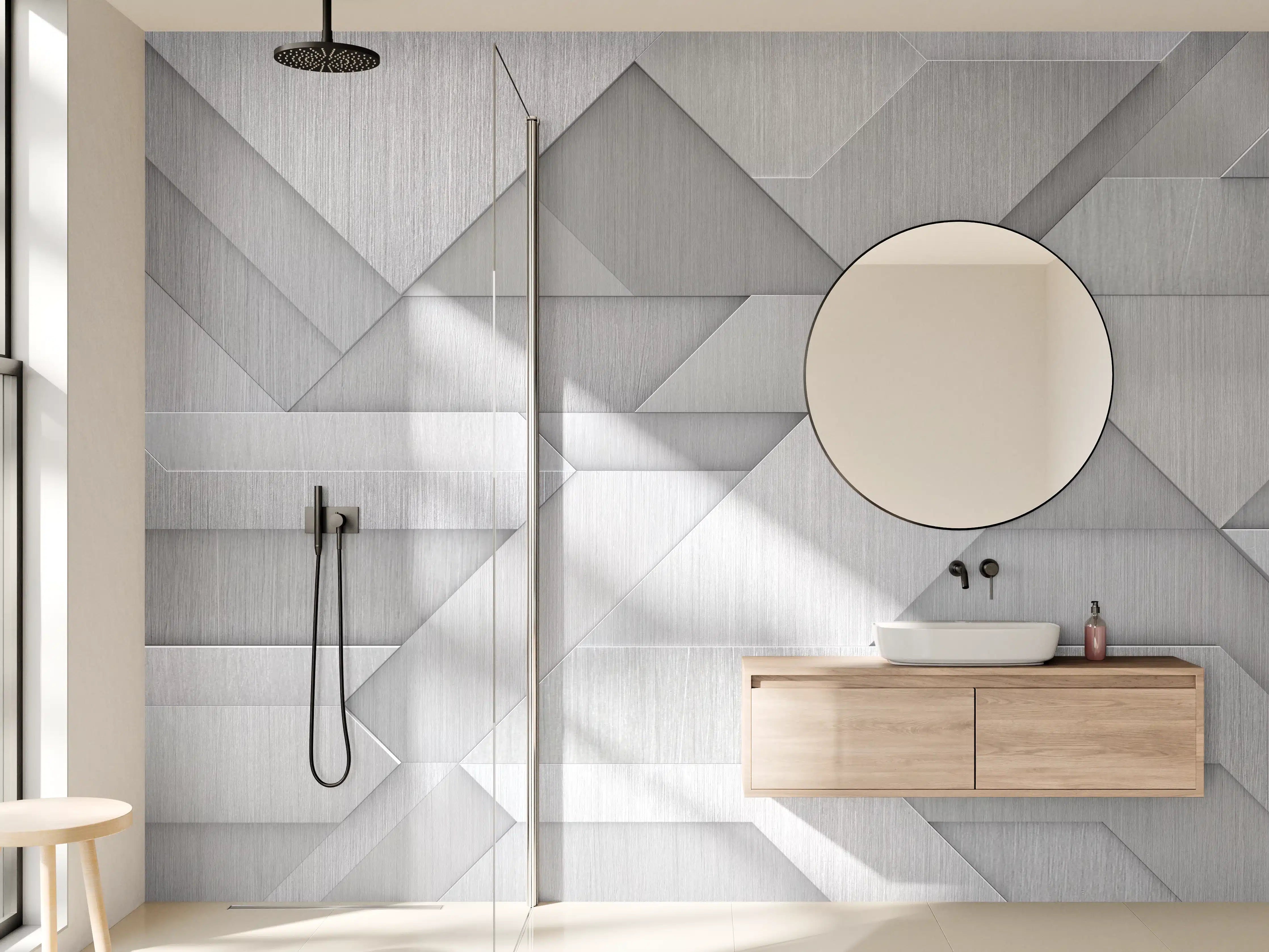 Wandverkleidung Bad - Geometrisches Weiß-Metallic-Muster