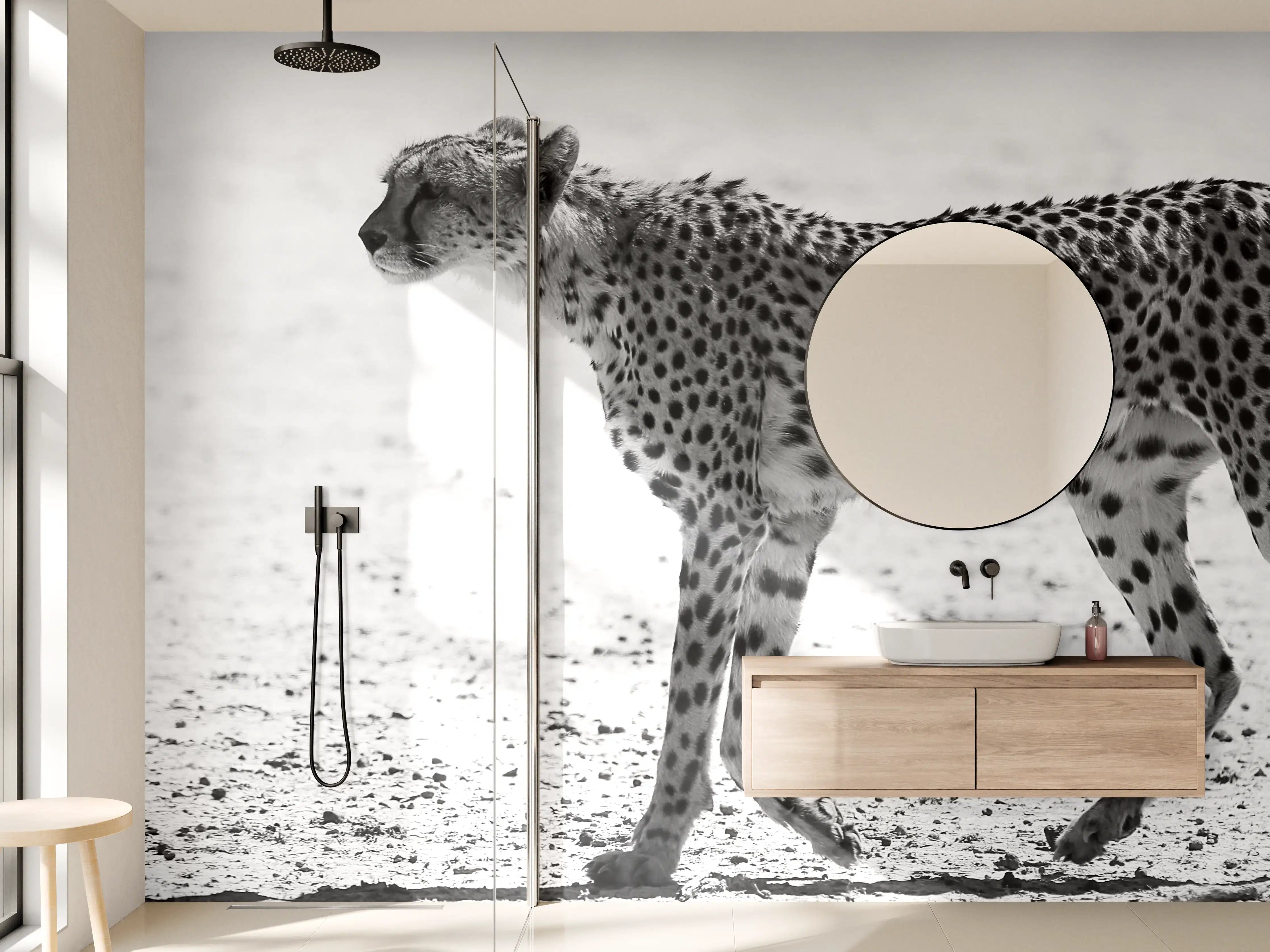 Wandverkleidung Bad - Gepard - schwarz-weiß