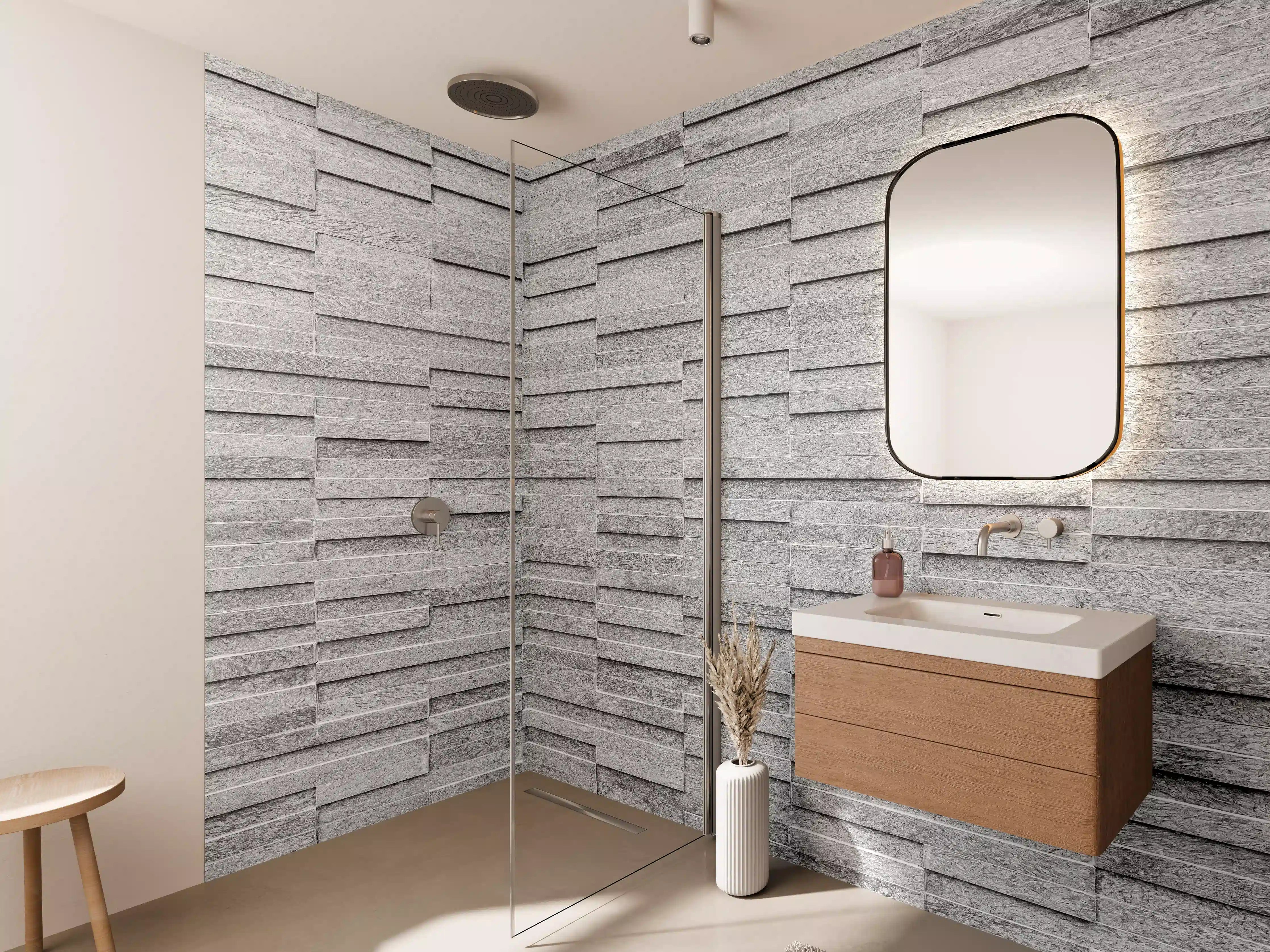 Wandverkleidung Bad - Geriffelte gräuliche Backsteinmauer