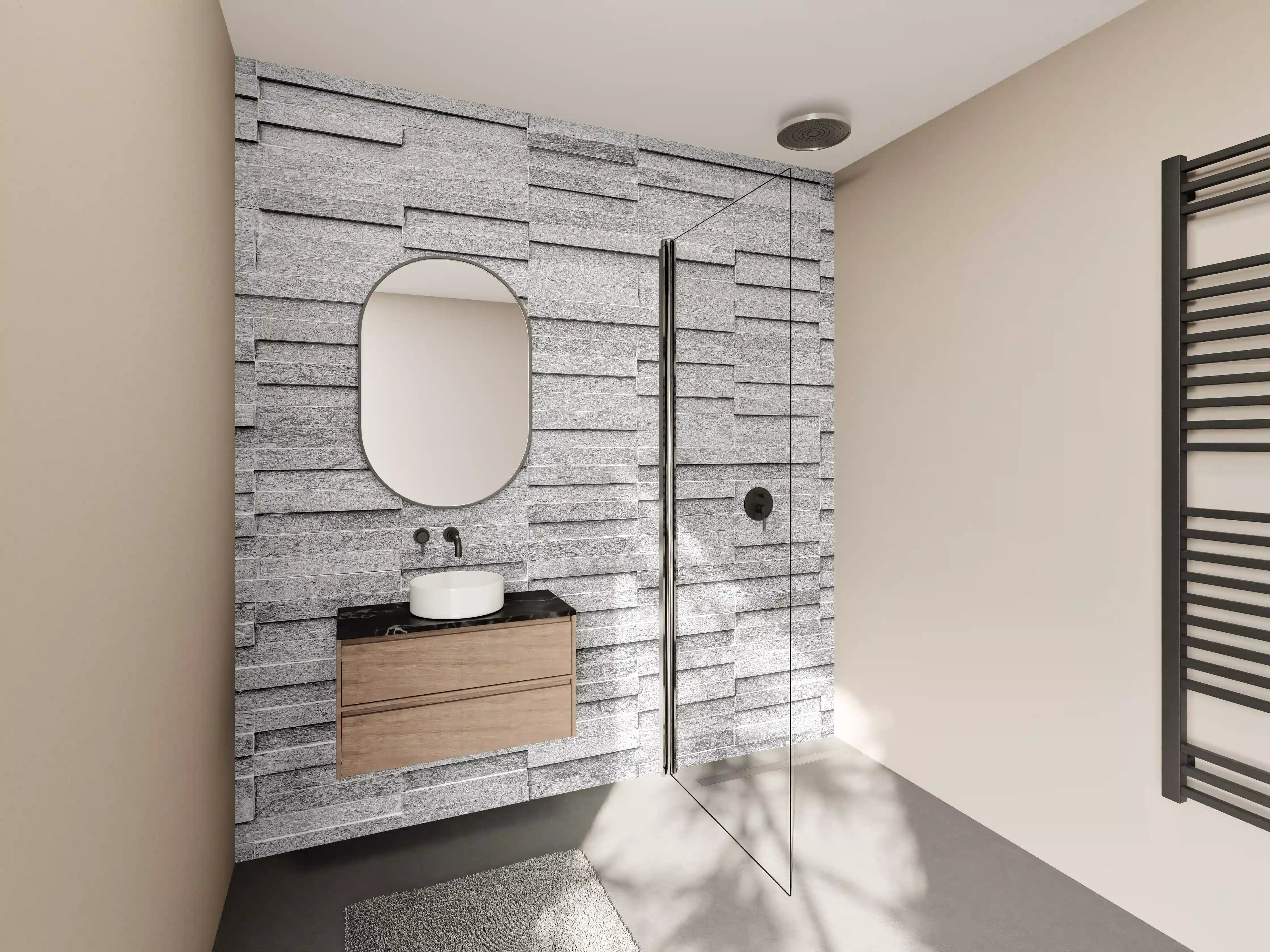 Wandverkleidung Bad - Geriffelte gräuliche Backsteinmauer