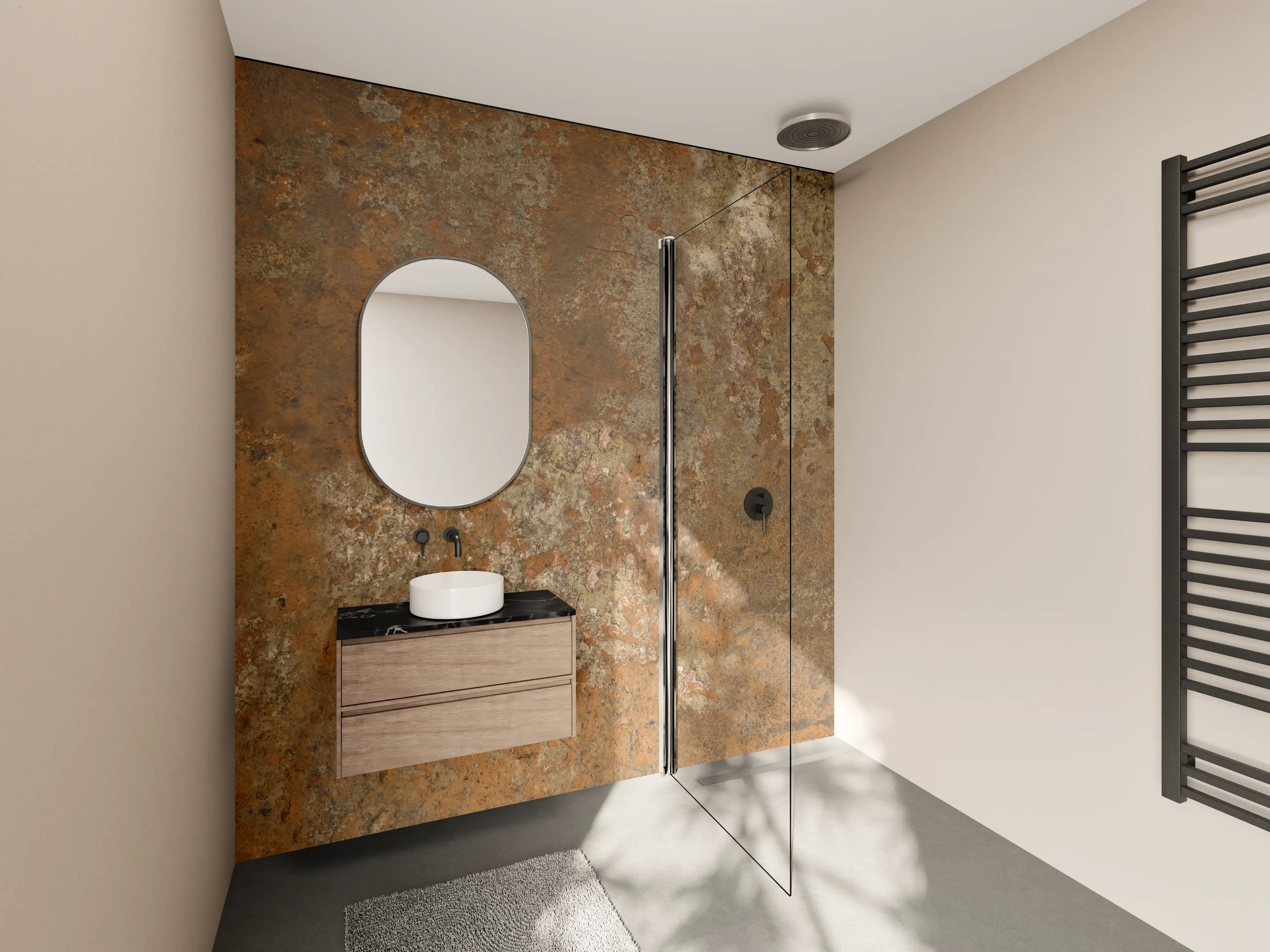 Wandverkleidung Bad - Gerösteter Metalltextur