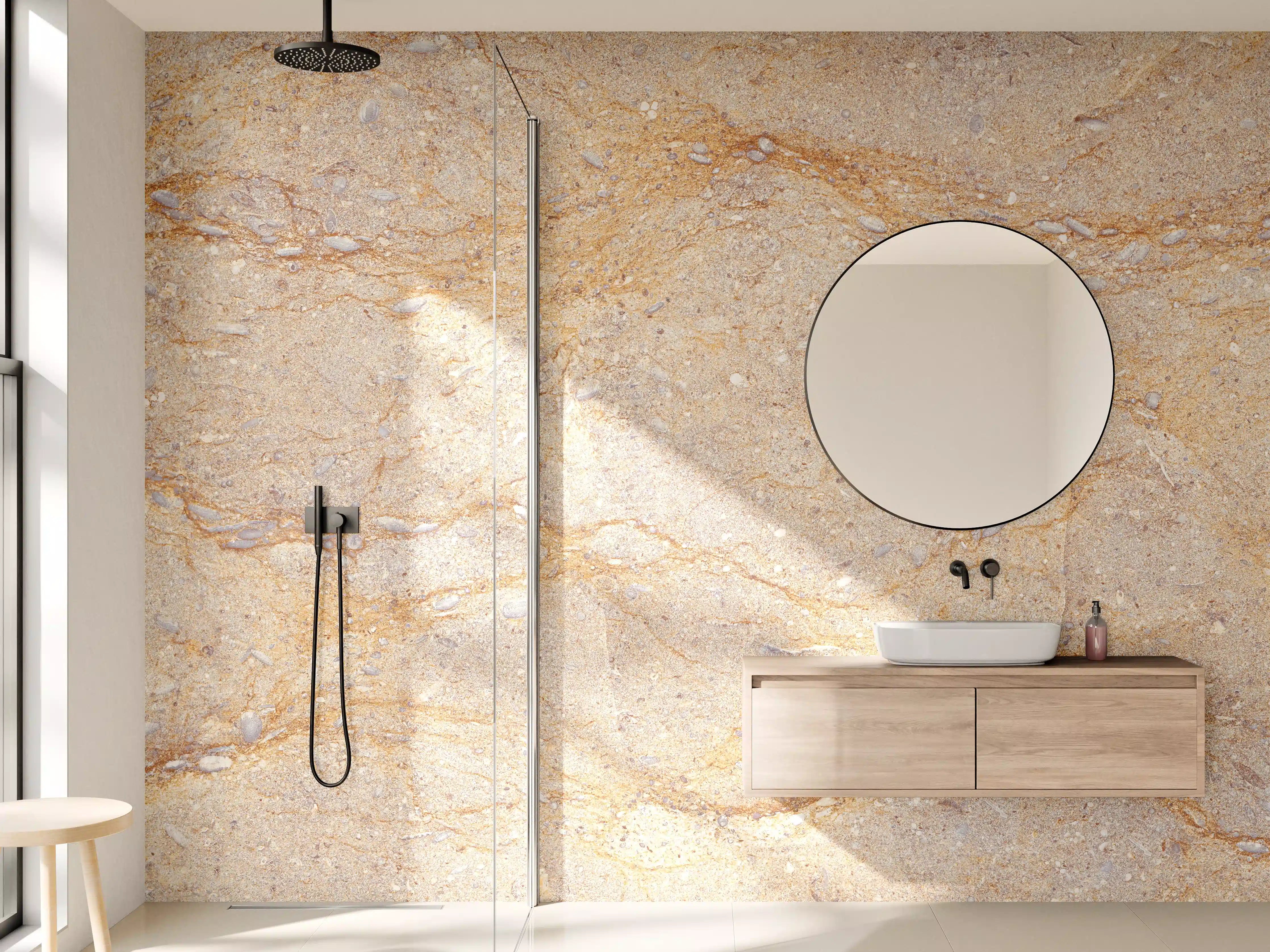 Wandverkleidung Bad - Getünchte braune Marmorstruktur